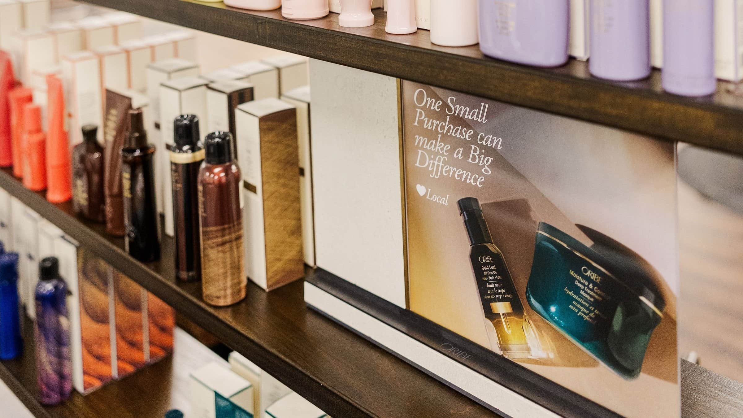 Here is an image of our Oribe hair products on display at our Medway, MA studio