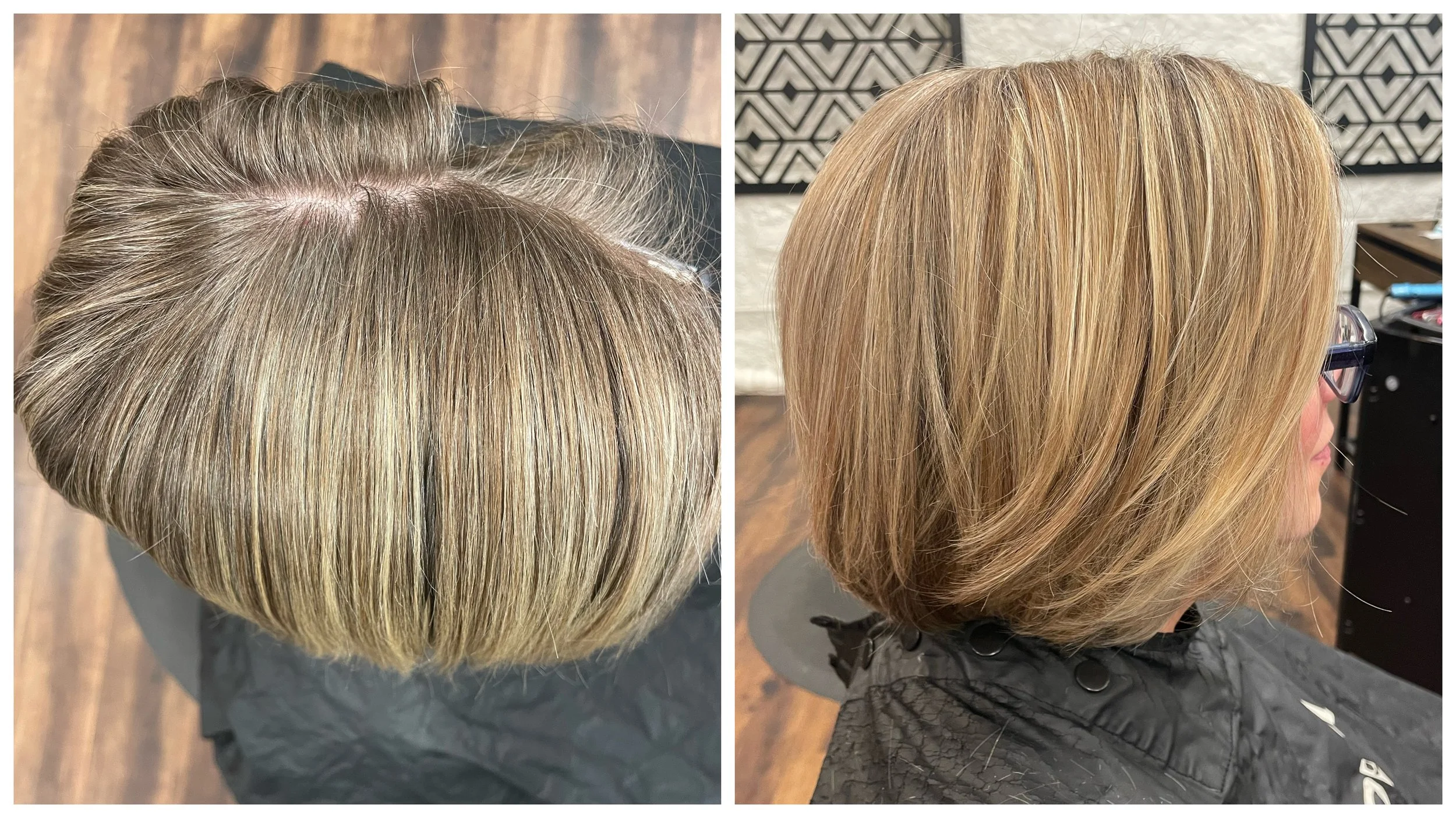 Example of grey blending hair color. gray blending hair color before and after