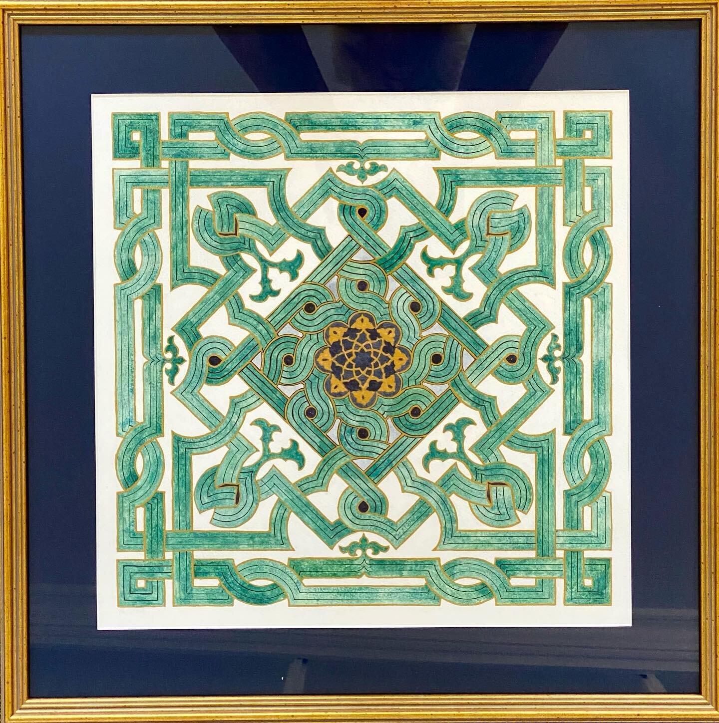 Here&rsquo;s another framed painting that I am taking to @artsurrey at Epsom Racecourse 6-8 Oct. DM for complimentary tickets. This pattern ftom@the Sukran Hassim mosque was taught by @adamwilliamsonart from @artofislamicpattern I&rsquo;ve used handm