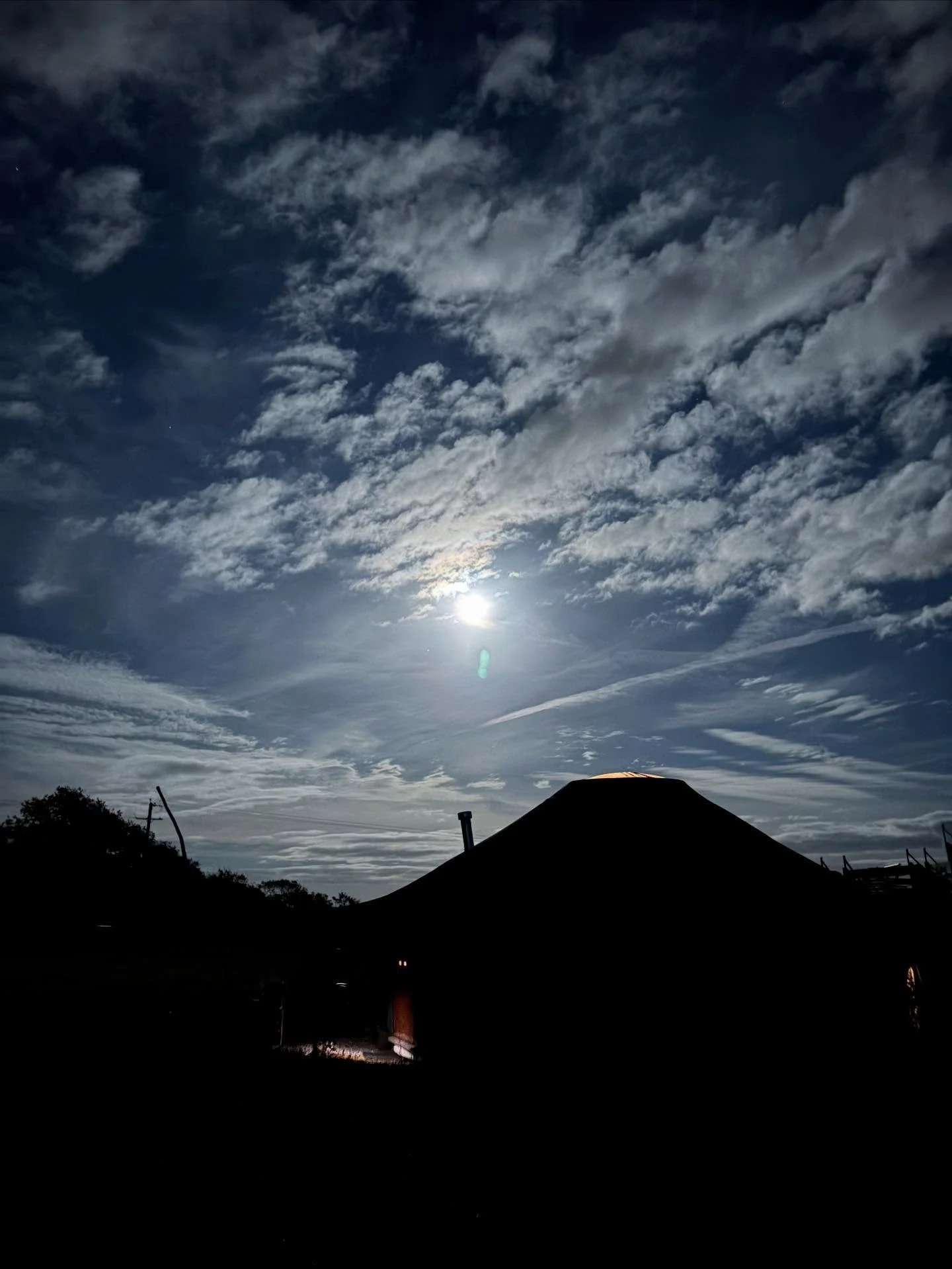 Full moon over @thesussexshala yurt on Sunday evening. Fabulous women&rsquo;s circle gathering with Nicole @breathe_withease