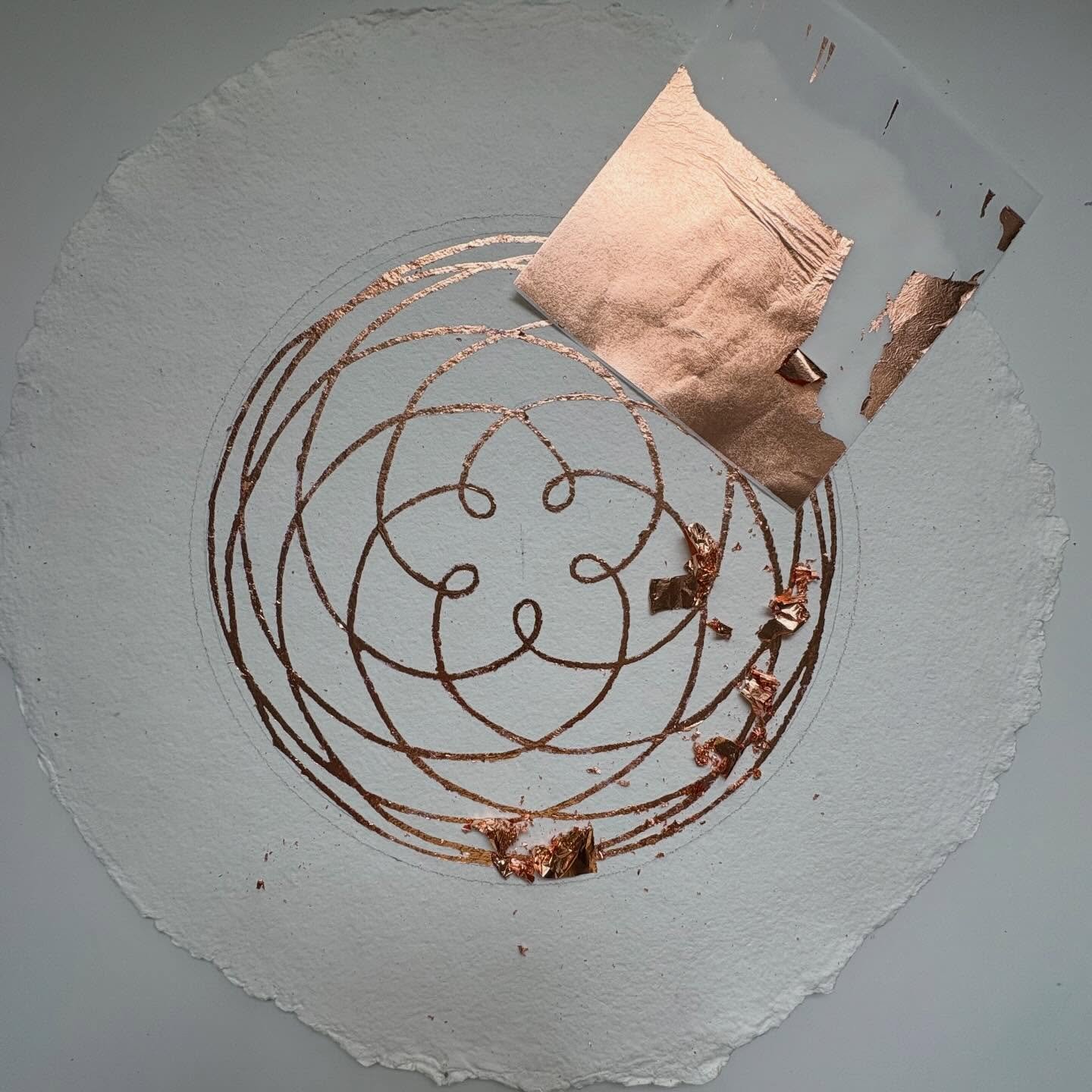 Not a lot happened with my art making between March and June, I was still trying to find a way forward with my Word of the Year goddess painting, so I distracted myself with recreating the orbit of Venus. I used copper leaf gilding and then added wat