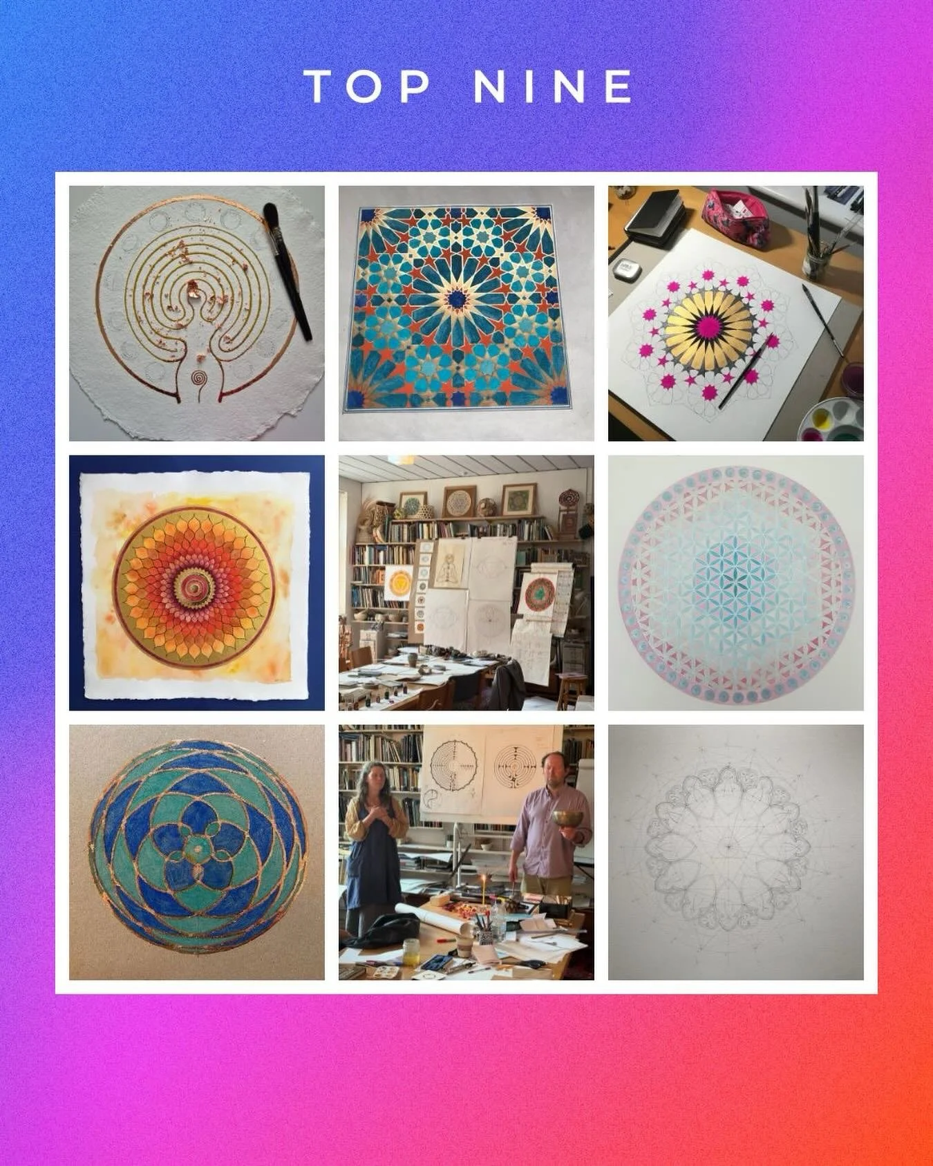 My Top Nine static posts from 2025. I can&rsquo;t believe that the pattern in the middle of the top row received more than 22,000 views! I&rsquo;m looking forward to a year of creativity in 2026 focused on art and writing a book (which has been lurki