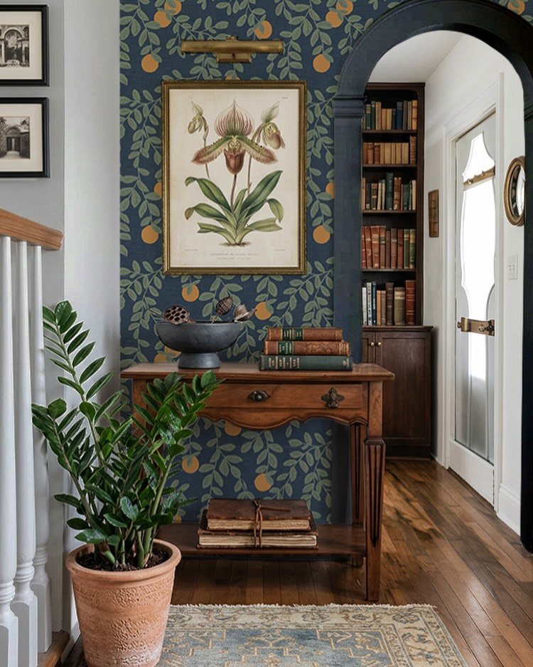 Moody Orange Citrus wallpaper on display 🍊✨ available in my @spoonflower shop