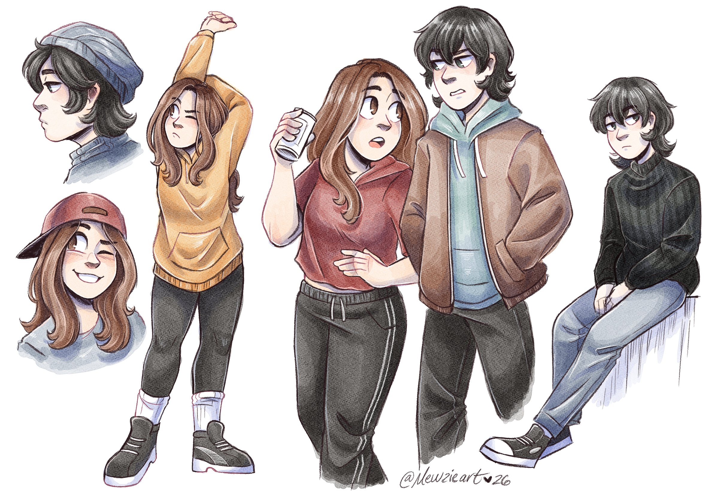 "The Trail of Dead Leaves" Jen & Max Outfit Sketches. 2026