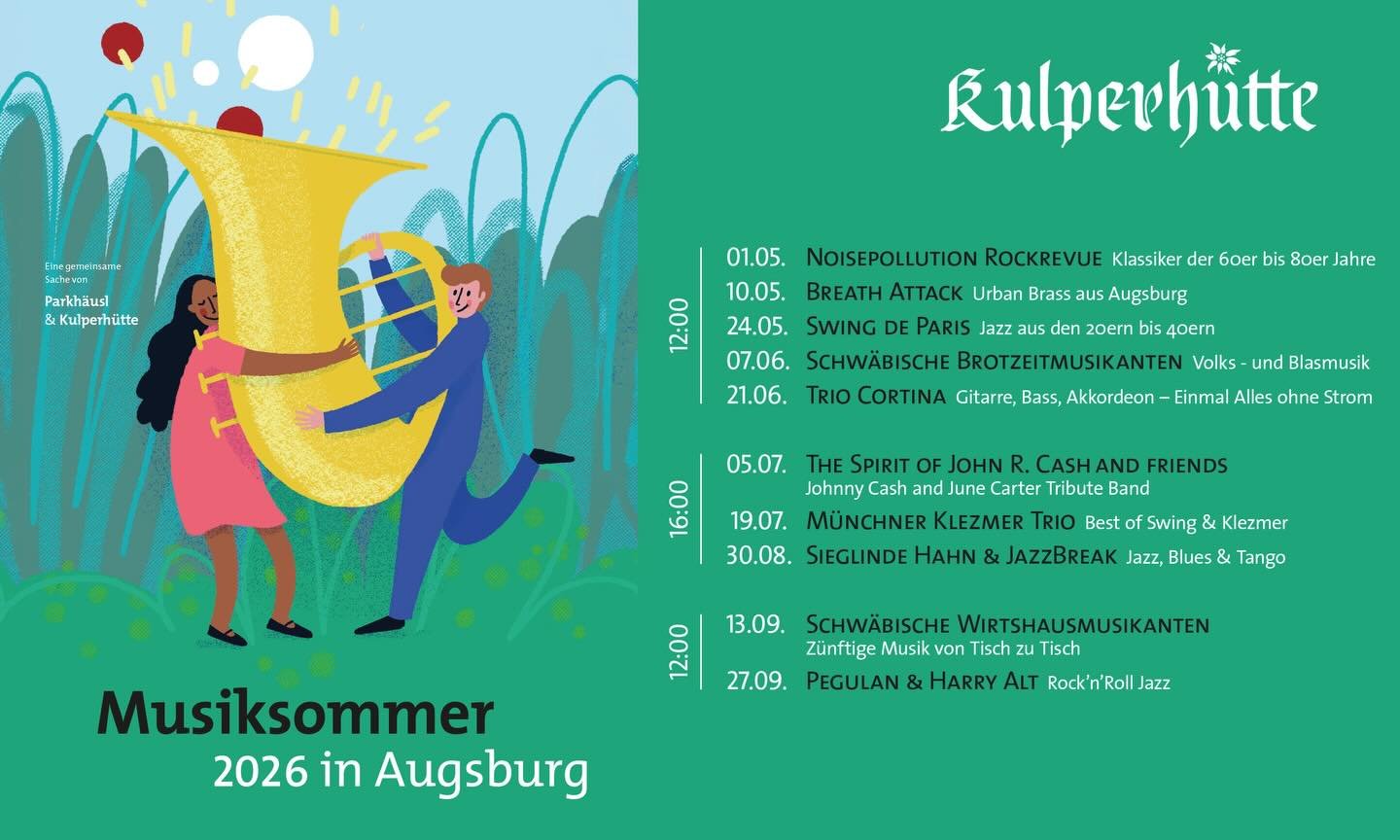 Musiksommer 2026

Die Vorfreude ist gro&szlig;: 
Morgen, am 1. Mai geht es los ! 
Live Musik und Steckerlfisch in unserem sch&ouml;nen Biergarten an der Wertach 🐟🎶🎸🪗🎺🪕🪉🎷

Er&ouml;ffnet wird unser Musiksommer dieses Jahr von einem Trio der bes