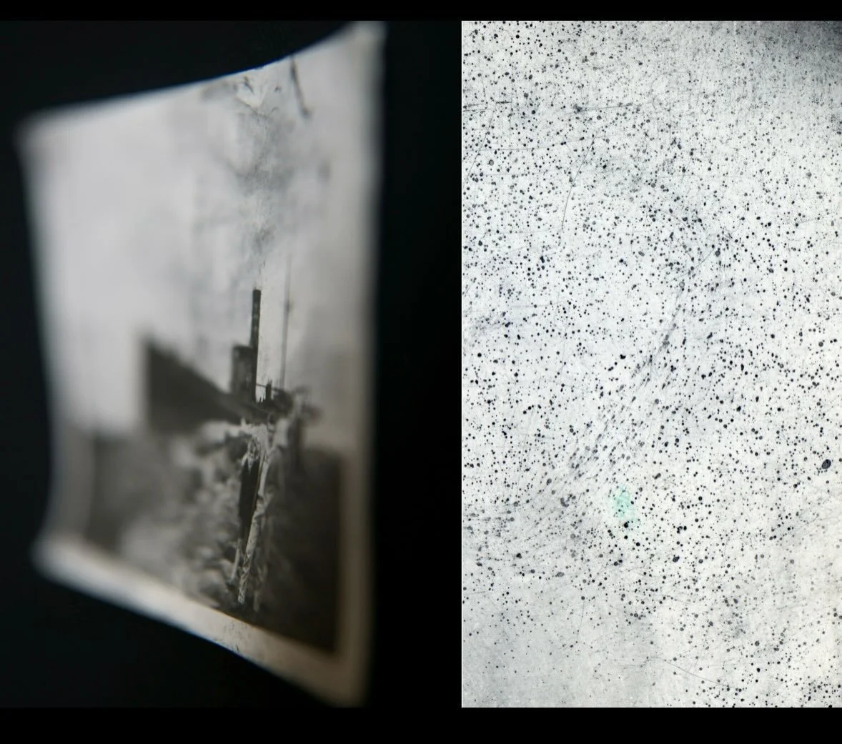 Fingerprint powder on a family photo. Looking for clues, evidence of a distant touch

#familyphotograph 
#fingerprintpowder
#history
#memory
#identity