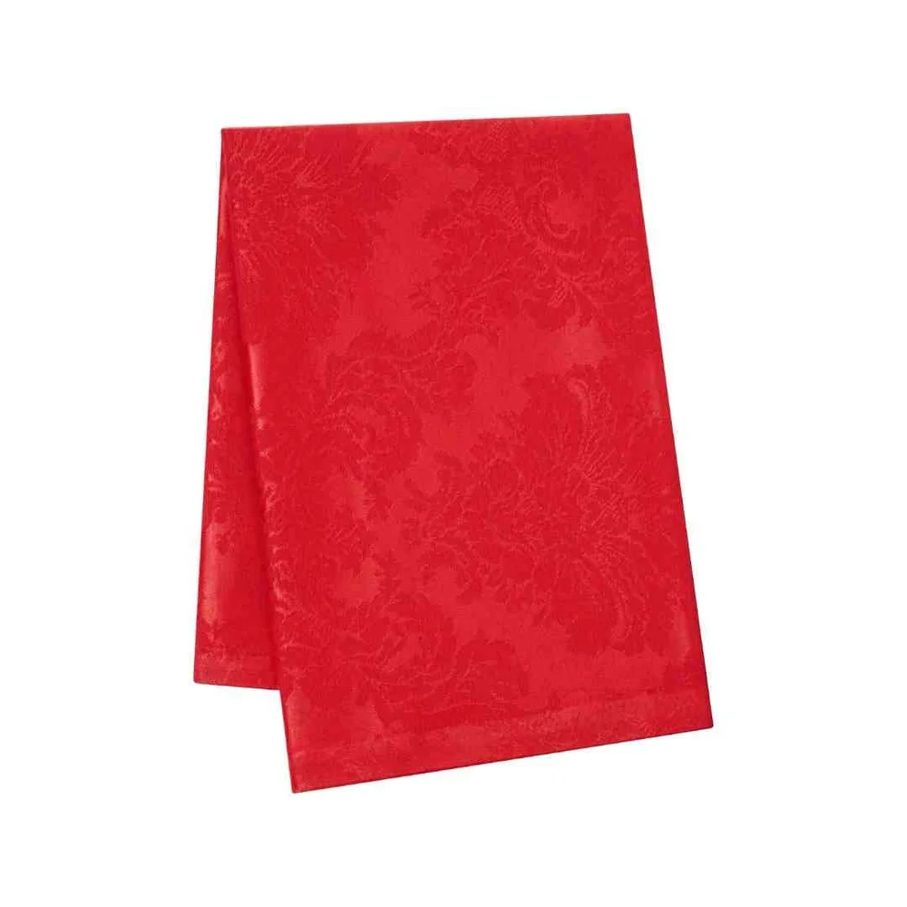 Red Damask Linen Hire — Black Saucers