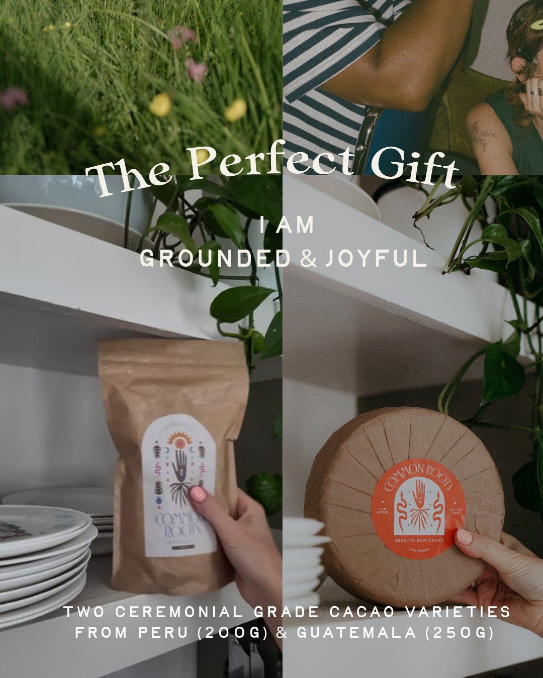 The perfect gift for a fellow seeker in your life - or just for you! Receive both of our lovingly curated cacaos - I am Grounded from Peru (200g) and I am Joyful (250g) from
Guatemala. Both are produced in deep reverence using regenerative practices 