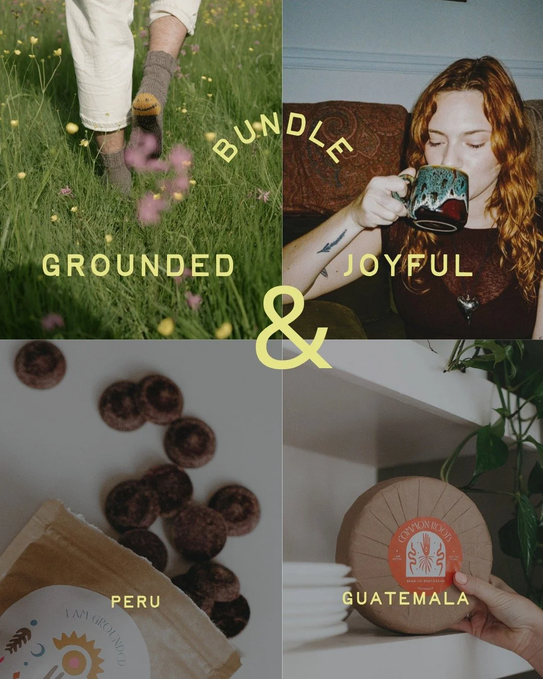 NEW 1kg Bundle of our two very special Cacao Terroirs - I am Grounded - our best selling Chuncho variety of ceremonial grade buttons from Peru - easy and so yummy + 500g Round Block of Artisanal Cacao - I am Joyful - from Guatemala - deeper and a bit