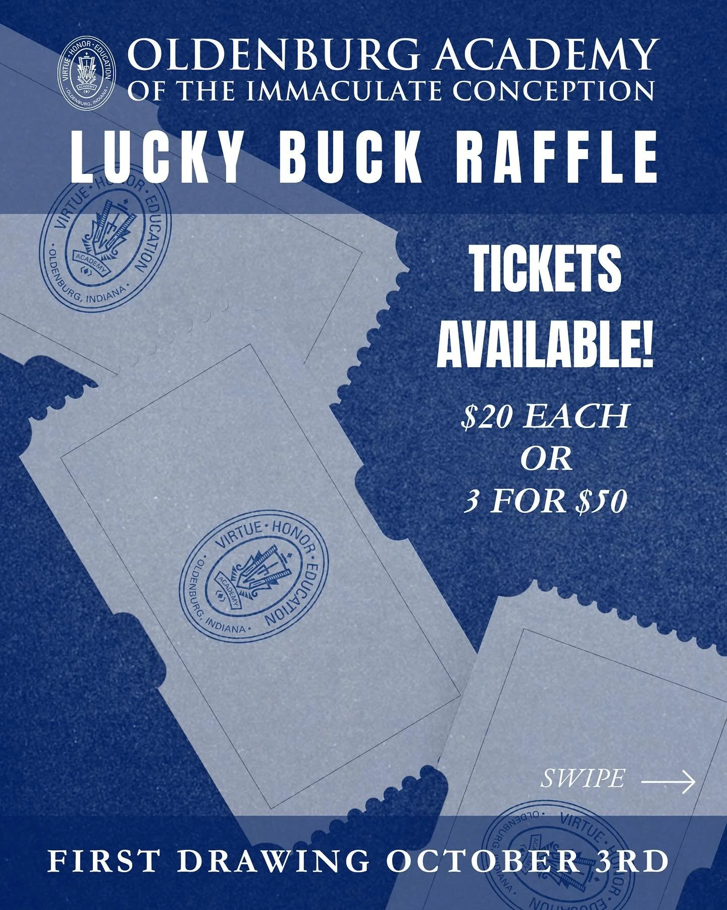 🎟️&nbsp;Tickets are now available for the 2025-2026&nbsp;Lucky Buck&nbsp;Raffle at Oldenburg Academy!

Support OA and get 66 chances to win throughout the year &mdash; starting with our first drawing on October 3rd!

✨&nbsp;Tickets are $20 each or 3