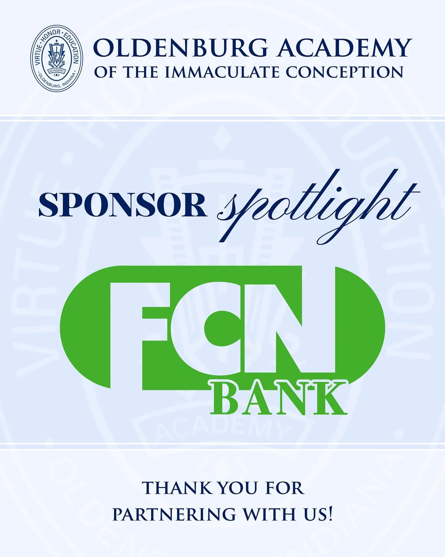 Sponsor Spotlight ✨ 

Thank you to FCN Bank for supporting Oldenburg Academy as one of our 2025-2026 Business Sponsors!&nbsp;

Your contributions make a meaningful difference in the lives of our students and help us build a stronger school community.