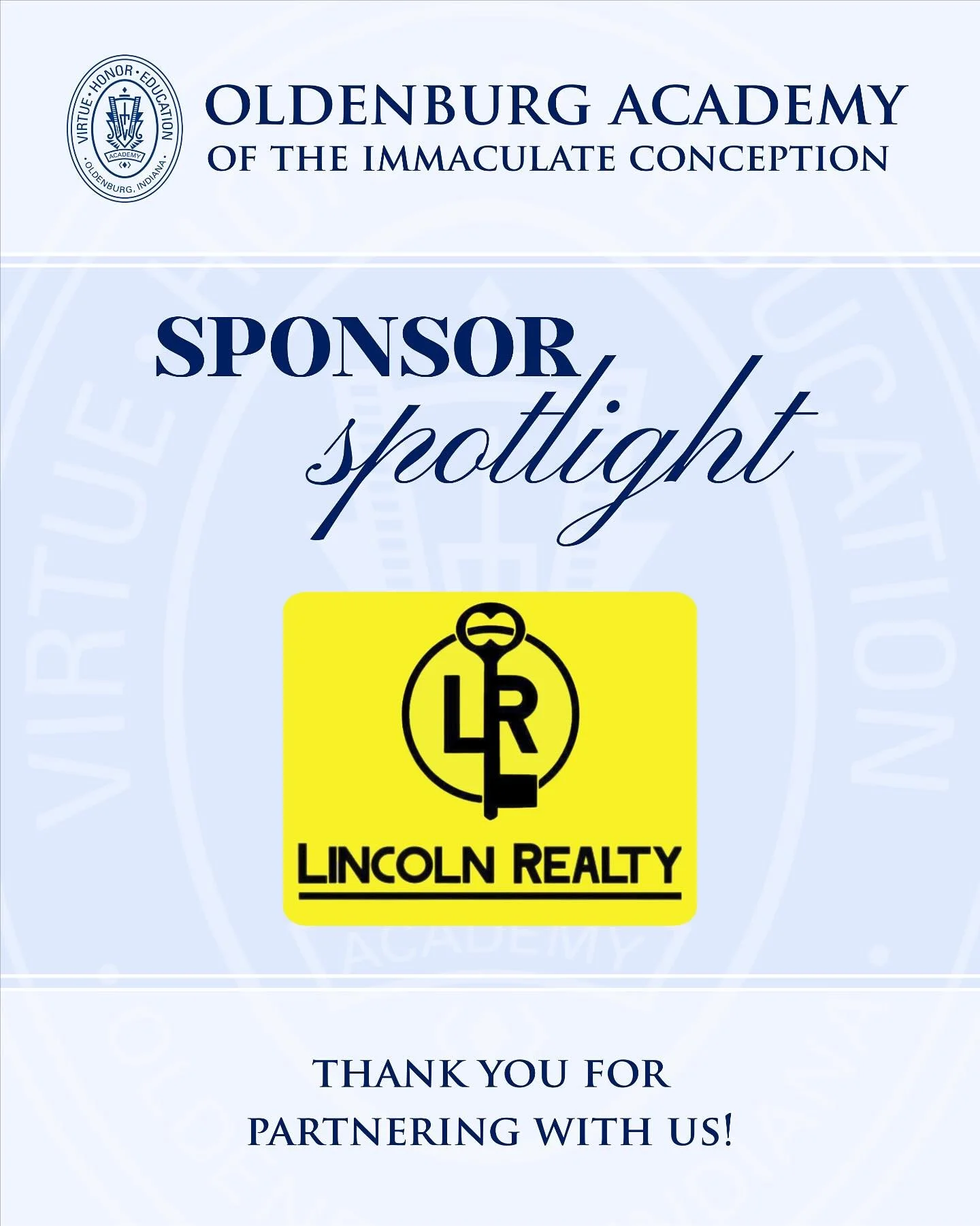 ✨ Sponsor Spotlight ✨ 

Thank you to Lincoln Realty for supporting Oldenburg Academy as one of our 2025-2026 Business Sponsors!&nbsp;

Your contributions make a meaningful difference in the lives of our students and help us build a stronger school co