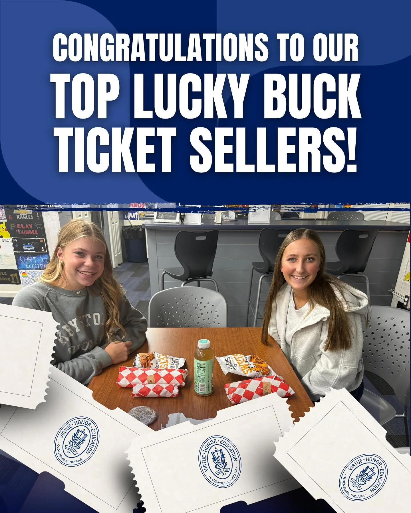 Congratulations to Ava Becker &lsquo;28 (100 tickets) and Mary Kara Wanstrath &lsquo;28 (96 tickets) who were our top Lucky Buck ticket sellers! They enjoyed lunch from Junior&rsquo;s Delicatessen as their prize. Way to go ladies! 

We are very close