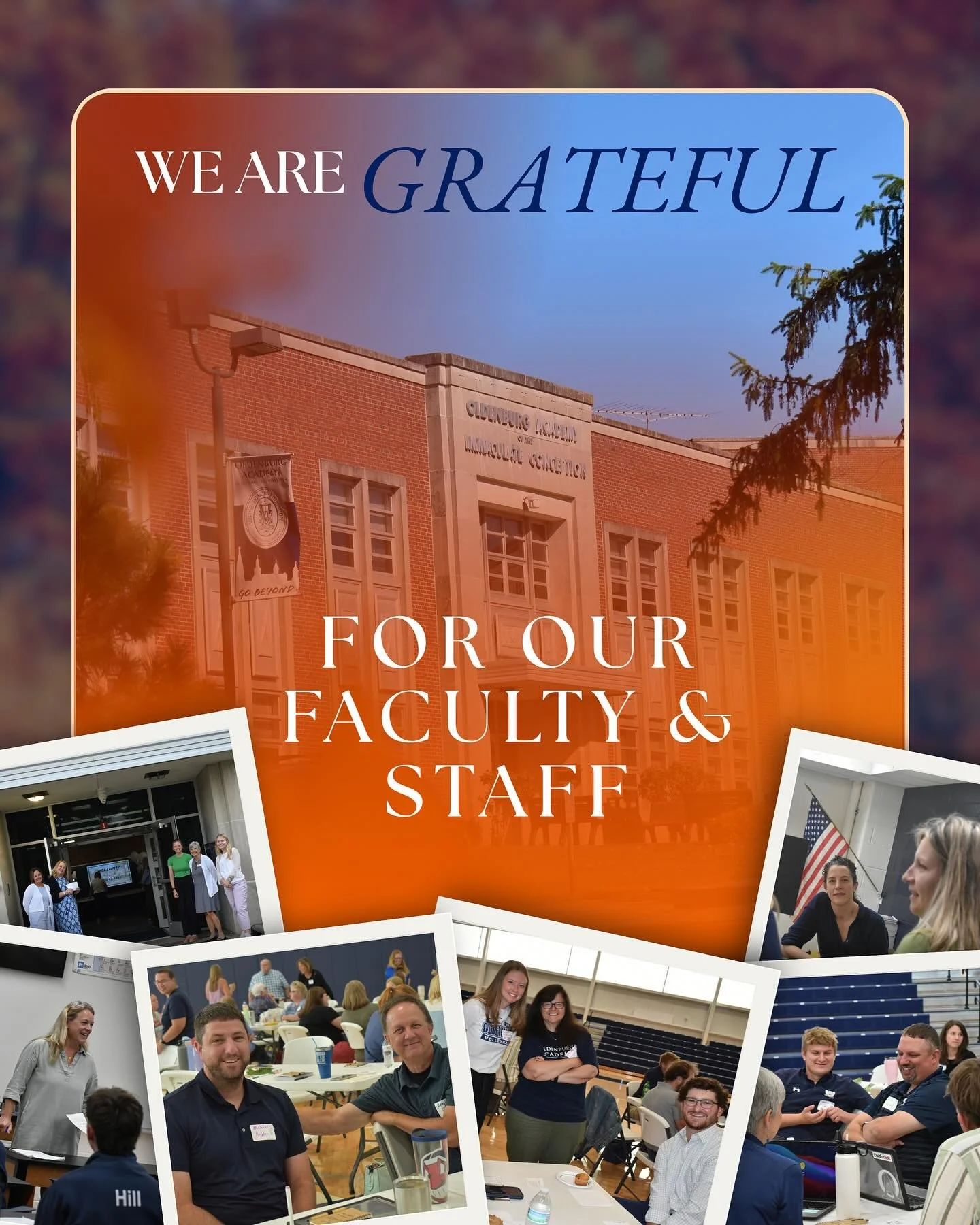 We are grateful for our incredible faculty and staff at Oldenburg Academy! 

Your dedication, care, and passion inspire our students every single day. From the classroom to campus life, you lead with faith, kindness, and excellence &mdash; and we are