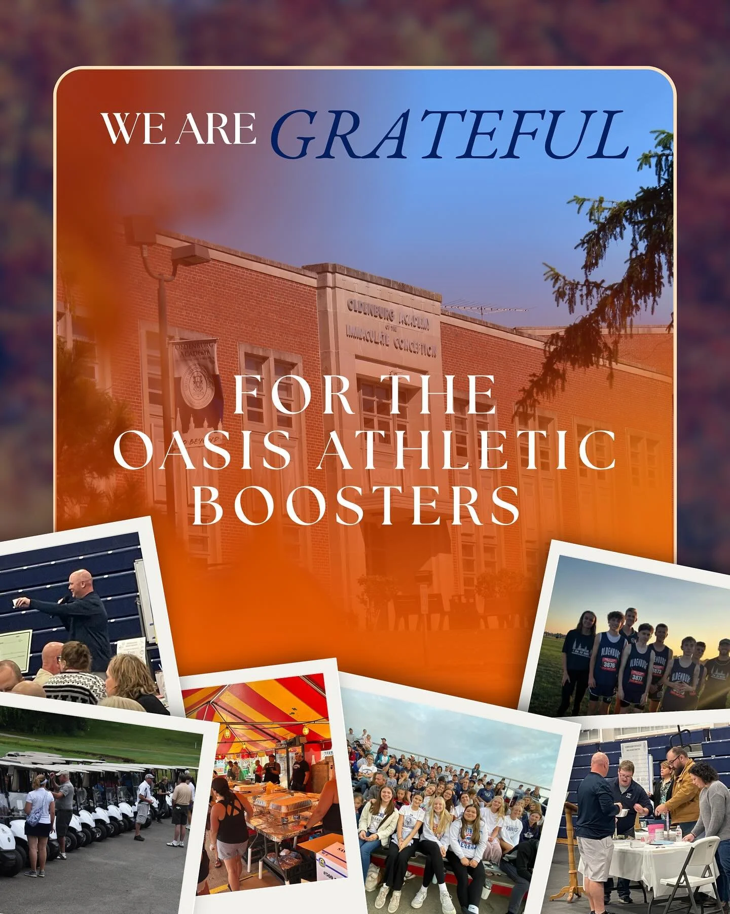 We are grateful for the incredible support of OASIS, our dedicated athletic boosters! 💙

Your events, energy, and generosity lift up every athlete and team at Oldenburg Academy. Thank you for continually showing up for our students, creating opportu