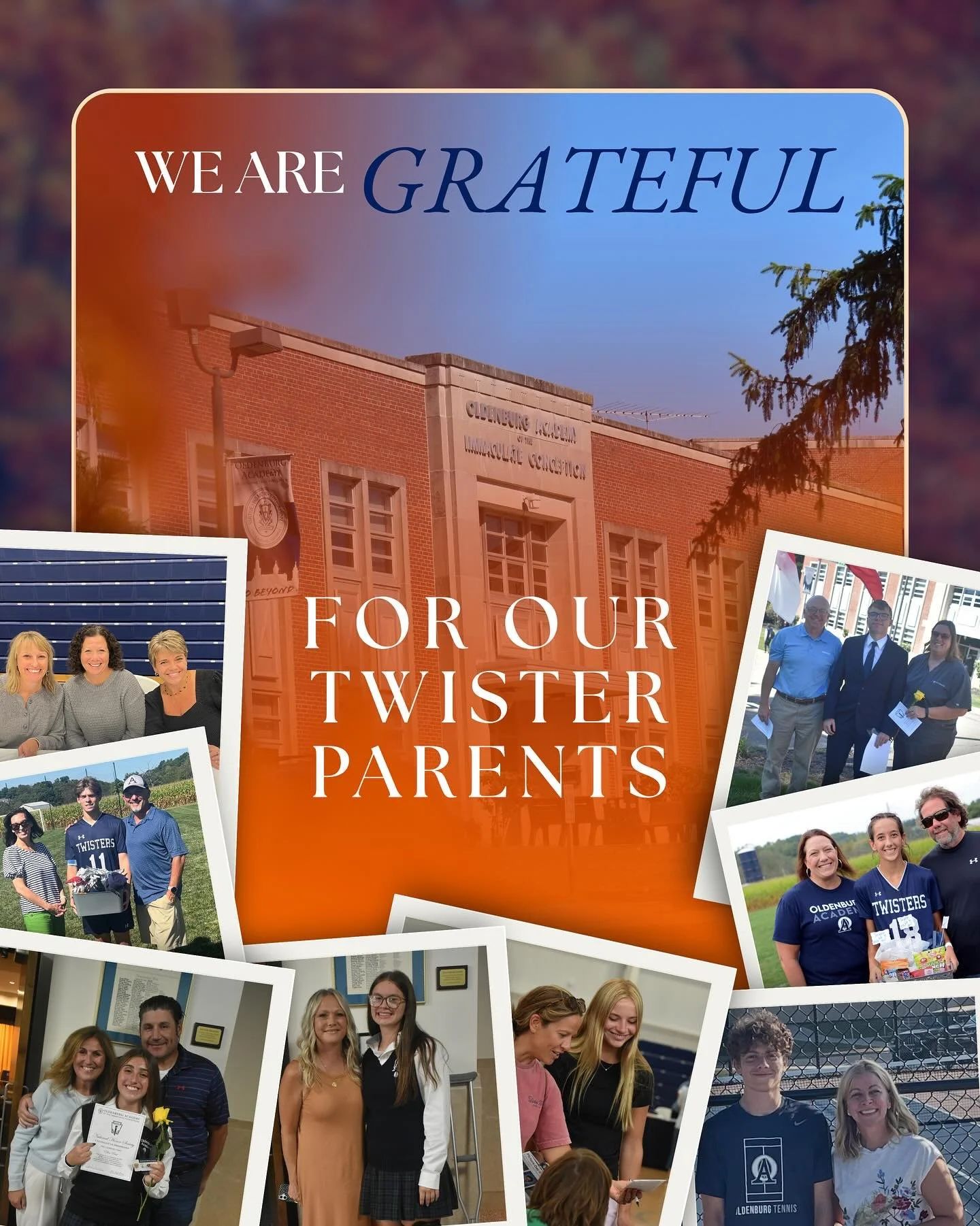 We are grateful for our Twister parents and families! 

Behind every Oldenburg Academy student is a family cheering them on&mdash;and we&rsquo;re so grateful for each of you. Thank you for sharing your remarkable students with us and allowing us to p