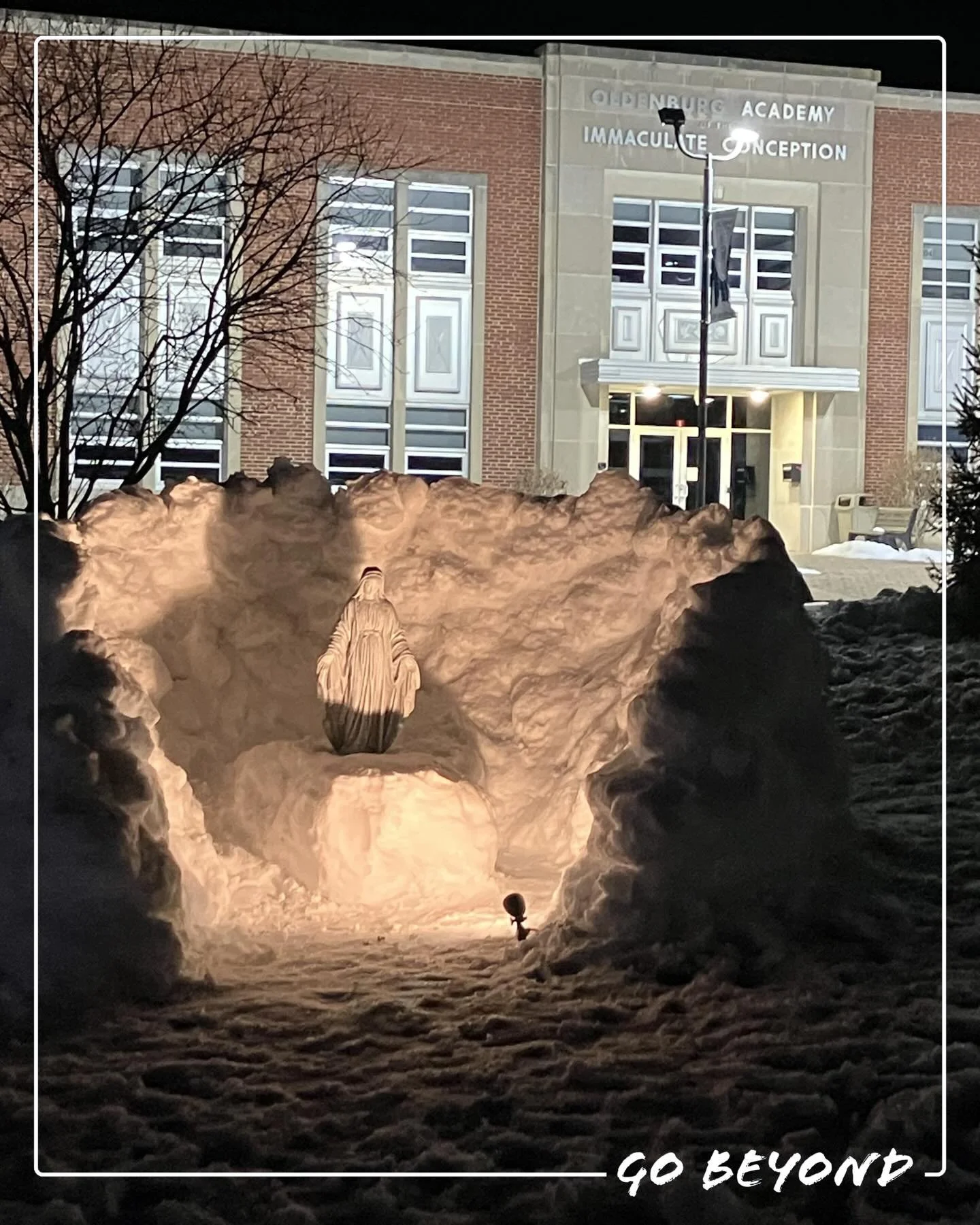During this week&rsquo;s Mission Monday, our sophomores and seniors traded desks for snow boots and used their science and engineering skills to build a beautiful grotto for Mary. With guidance from Mrs. Schneider, students planned, designed, and con