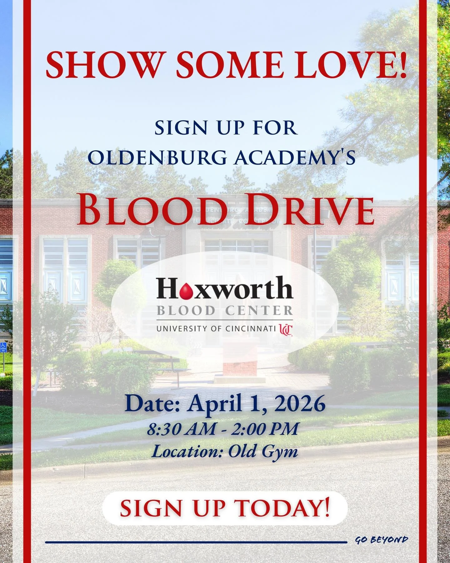 Oldenburg Academy will be hosting a blood drive this Wednesday with Hoxworth Blood Center.

📅 Wednesday, April 1, 2026 ⏰ 8:30 AM &ndash; 2:00 PM 📍 Oldenburg Academy Gym 1 Twister Circle, Oldenburg, IN

If we reach 50 donations, the National Honor S