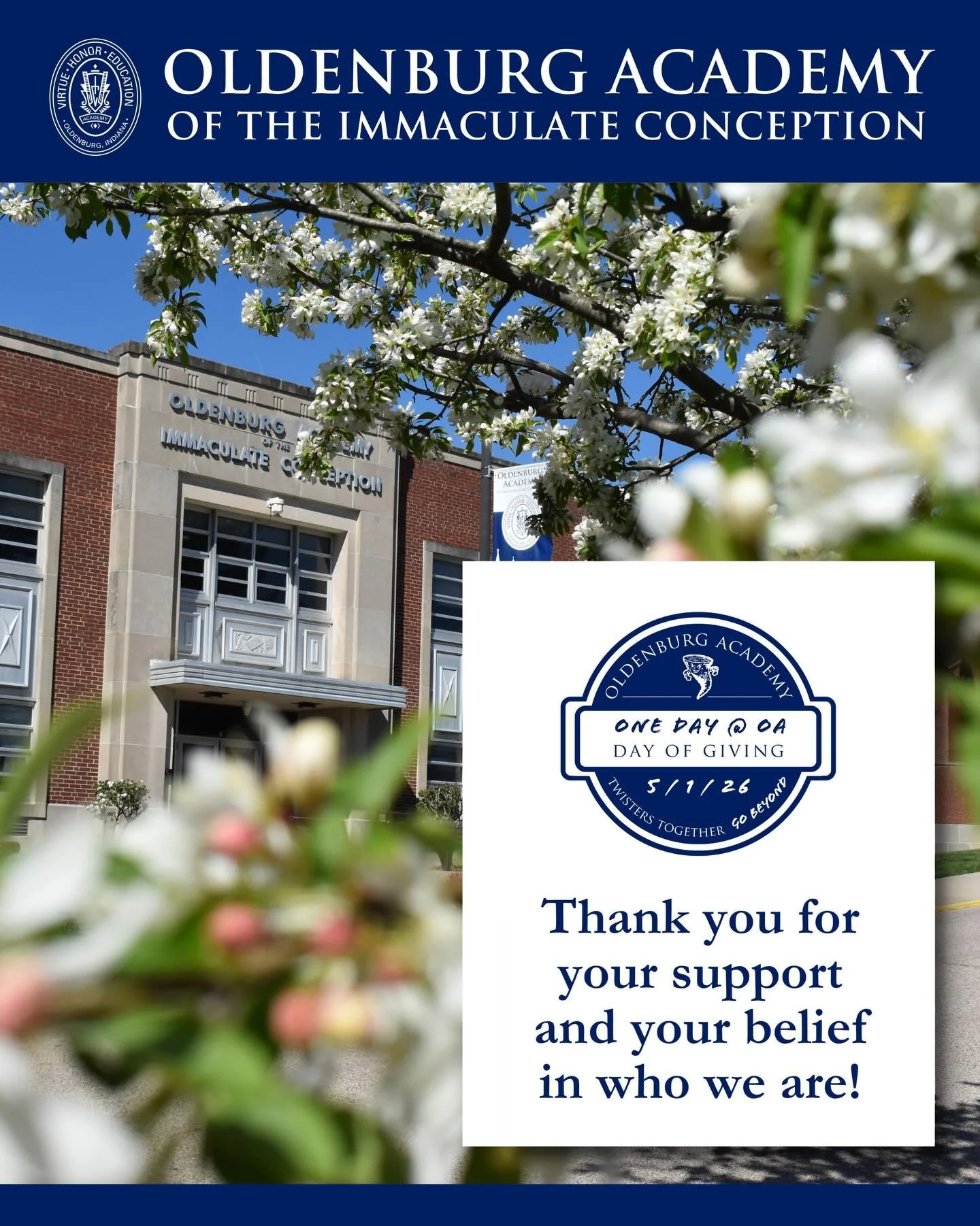 Thank you, OA family 💙

From donations to shared memories, to celebrating with us on campus and keeping Oldenburg Academy in your prayers&mdash;your support during One Day @ OA meant so much.

Together, we raised just over $12,000! We are also proud
