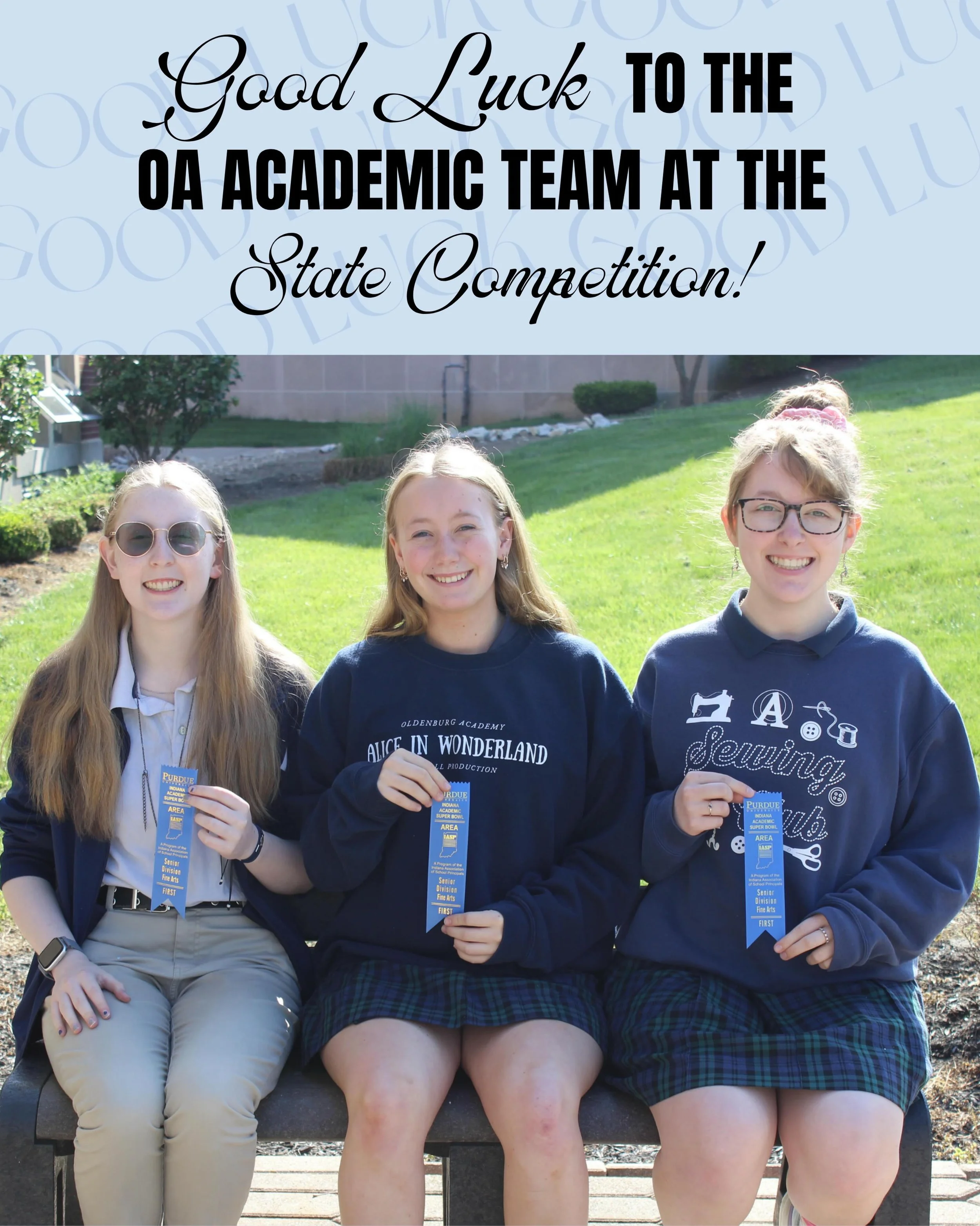 Good luck to our Fine Arts and Interdisciplinary Academic Team squads competing at State tomorrow!

Representing Fine Arts: Samantha Brennan, Avery Austin, and Stephanie Wagner

Representing Interdisciplinary: Laura Dennis, Eleanor Eaglin, Madeline R