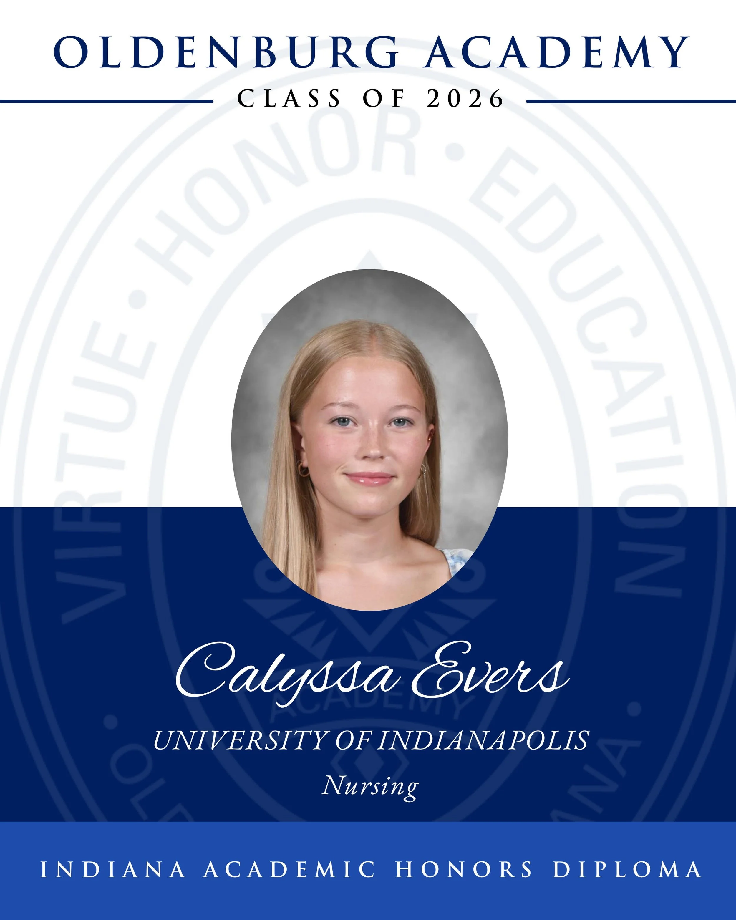 💙 🌪️ Celebrating the OA Class of 2026 ✨

Congratulations to Calyssa Evers on this exciting next chapter! After graduation, she will be attending the University of Indianapolis to study Nursing. 

We are so proud of the entire class of 2026 and cann