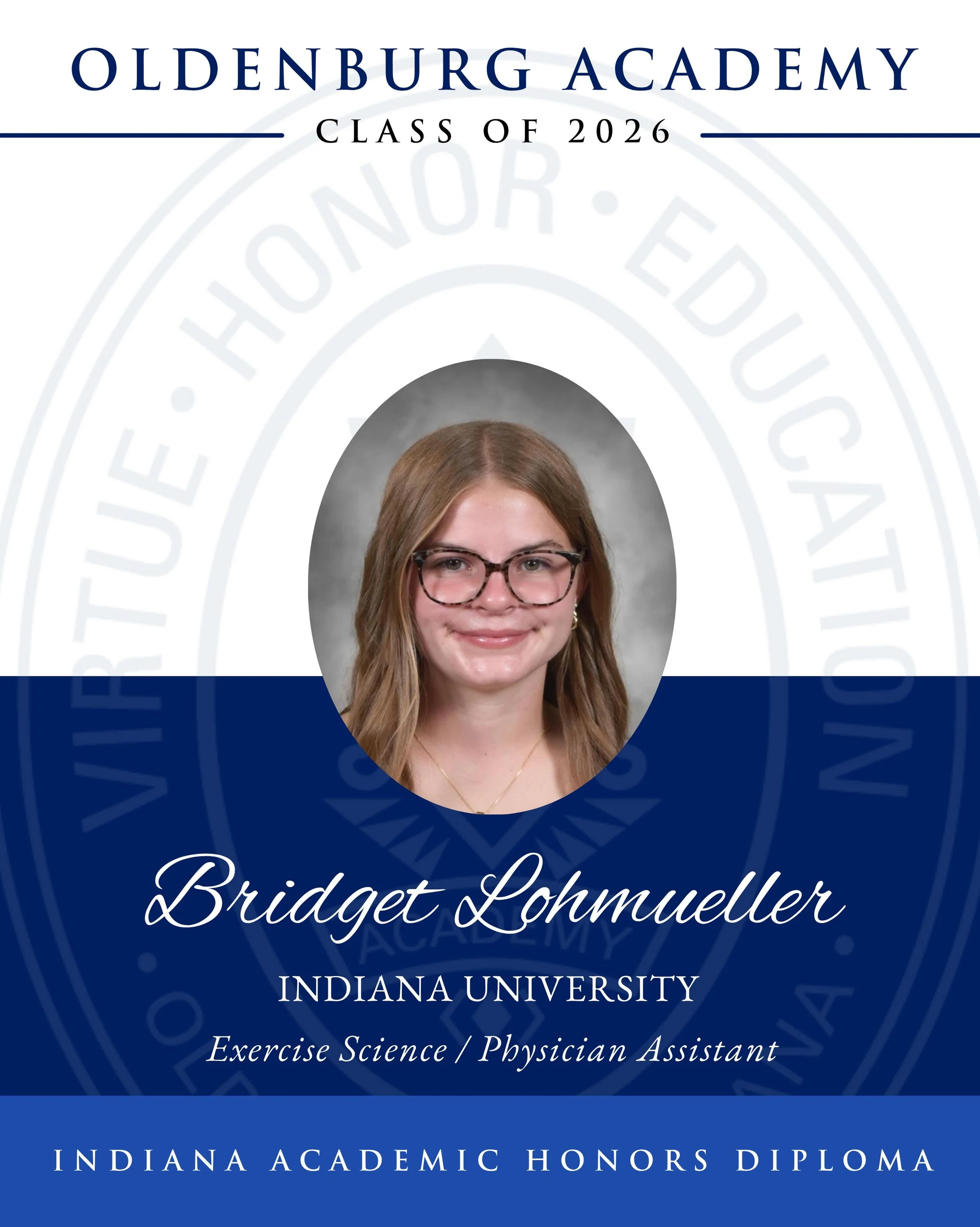 💙 🌪️ Celebrating the OA Class of 2026 ✨

Congratulations to Bridget Lohmueller on this exciting next chapter! After graduation, she will be attending Indiana University to study Exercise Science with plans to become a Physician Assistant. 

We are 