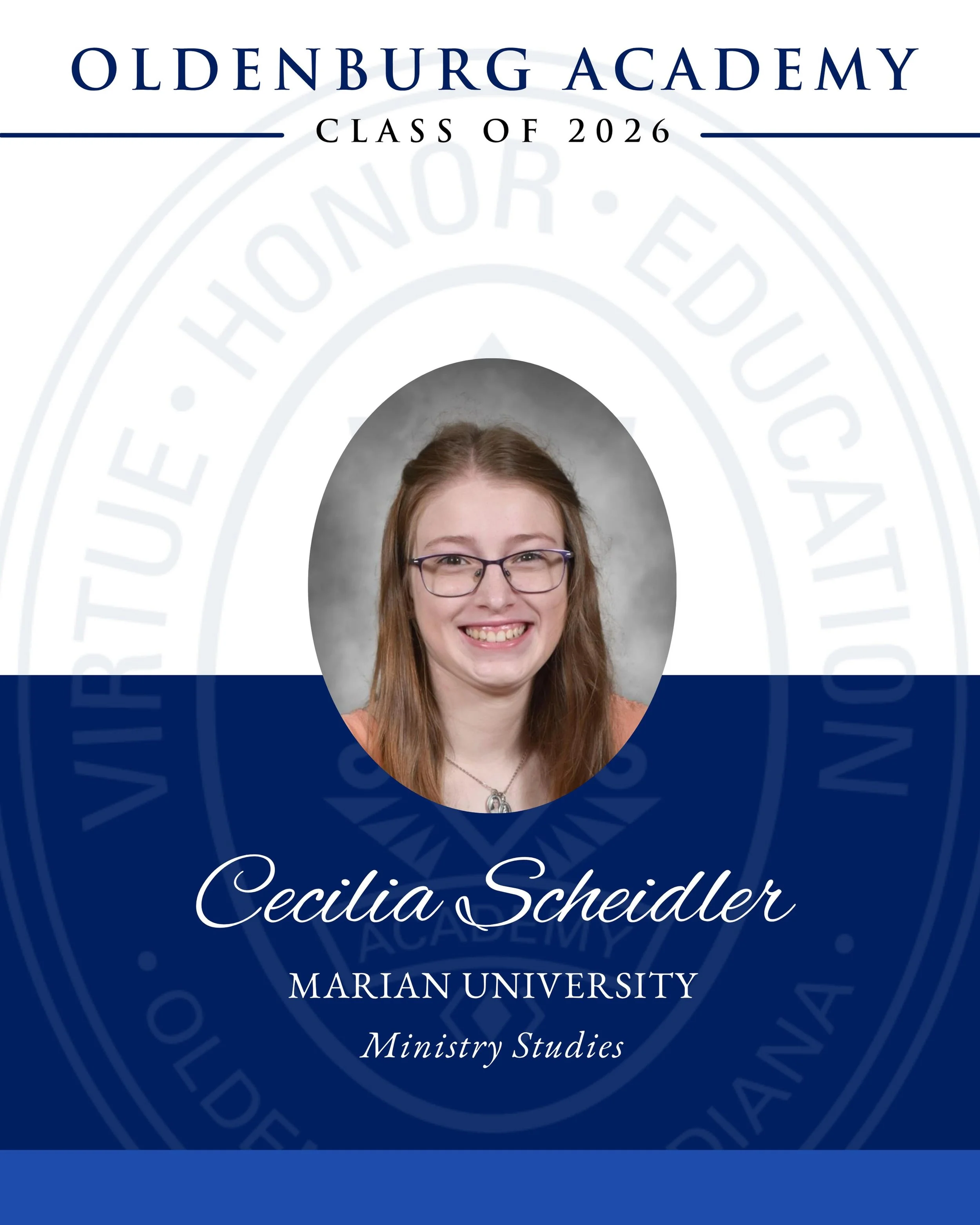 💙 🌪️ Celebrating the OA Class of 2026 ✨

Congratulations to Cecilia Scheidler on this exciting next chapter! After graduation, she will be attending Marian University to study Ministry Studies.

We are so proud of the entire class of 2026 and canno