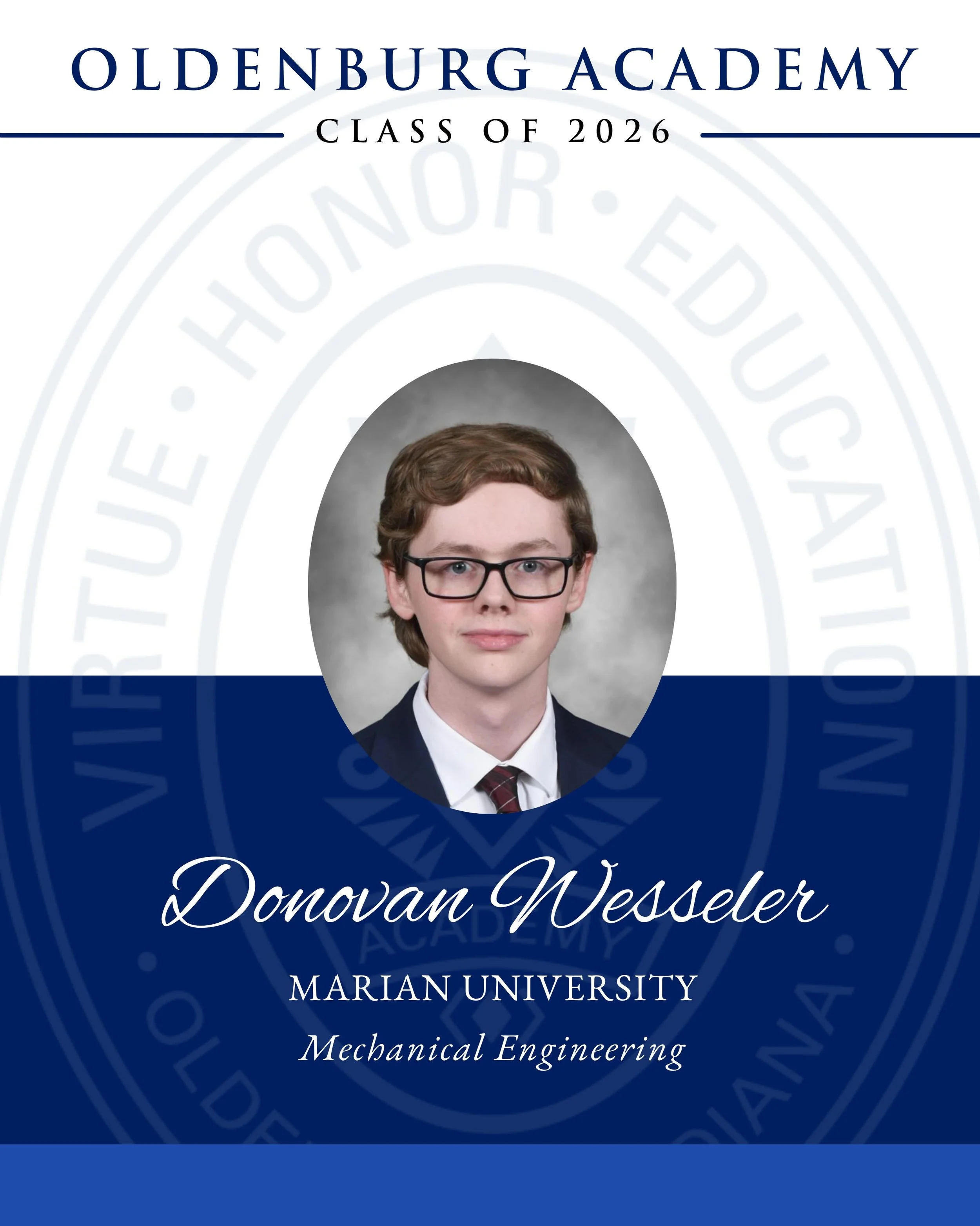 💙 🌪️ Celebrating the OA Class of 2026 ✨

Congratulations to Donovan Wesseler on this exciting next chapter! After graduation, he will be attending Marian University to study Mechanical Engineering.

We are so proud of the entire class of 2026 and c