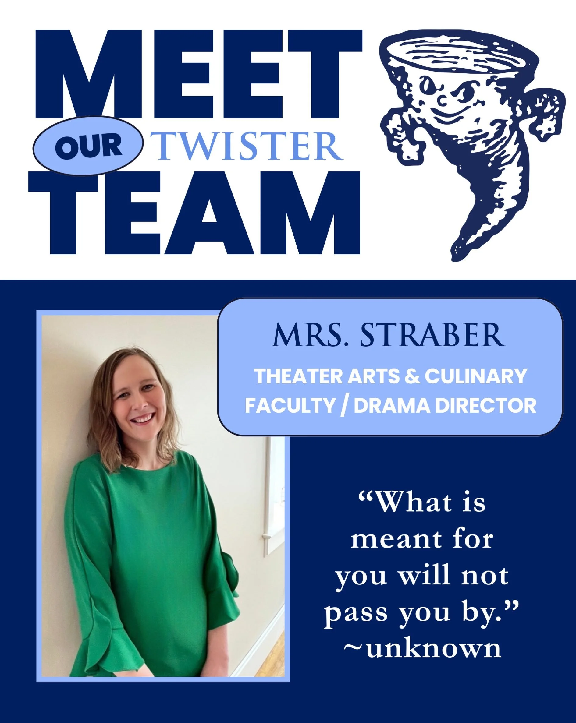 Meet our Twister Team: Mrs. Straber! 

We&rsquo;re excited to have Mrs. Straber as part of the OA family! We&rsquo;re grateful for the enthusiasm she brings to our school and are looking forward to another great year together.

Take a swipe to get to