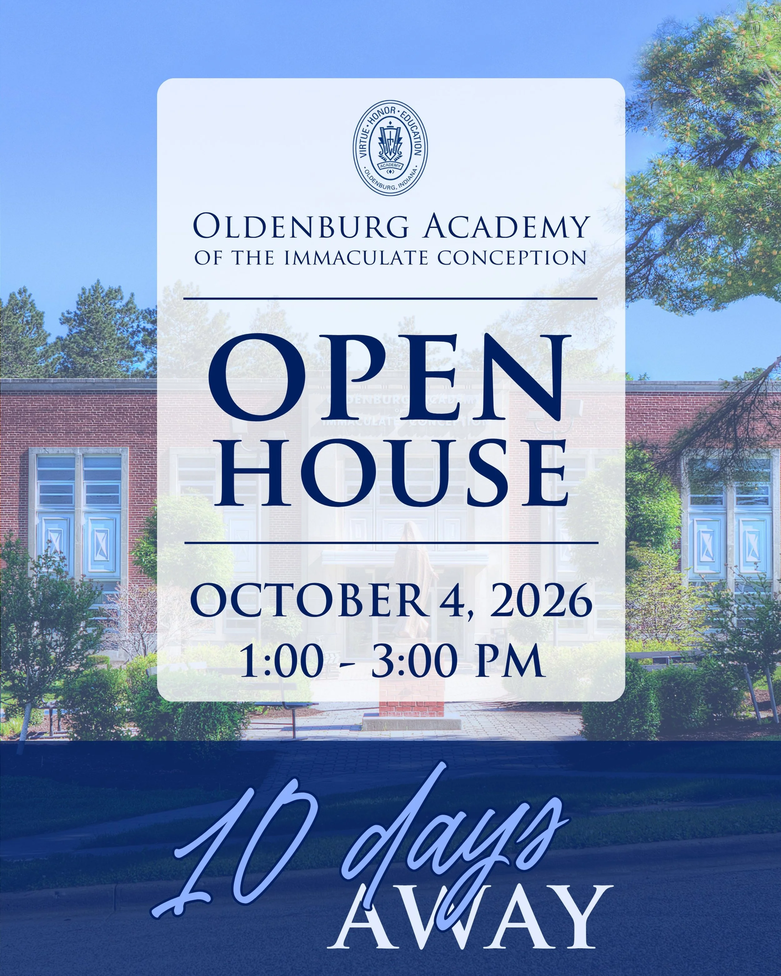 💙 10 days until Open House! 🌪️

Come spend the afternoon at Oldenburg Academy and see what OA is all about.

On Sunday, October 4, from 1&ndash;3 p.m., you&rsquo;ll have the chance to tour our historic campus with a current Academy student, meet so