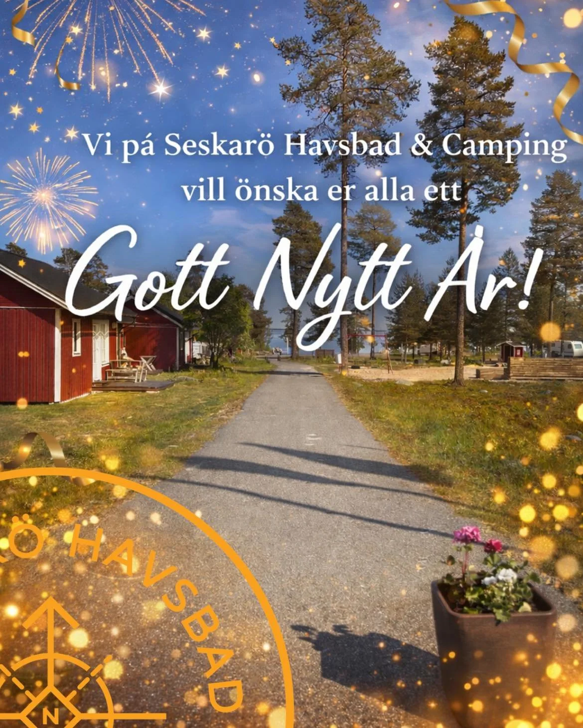 Vi p&aring;  #seskarohavsbad vill &ouml;nska er alla ett Gott Nytt Camping&aring;r! 
#camping #bastu #norrbotten #bada #seskarohavsbad #HappyNewYear #aurora #2026 #haparandatornio