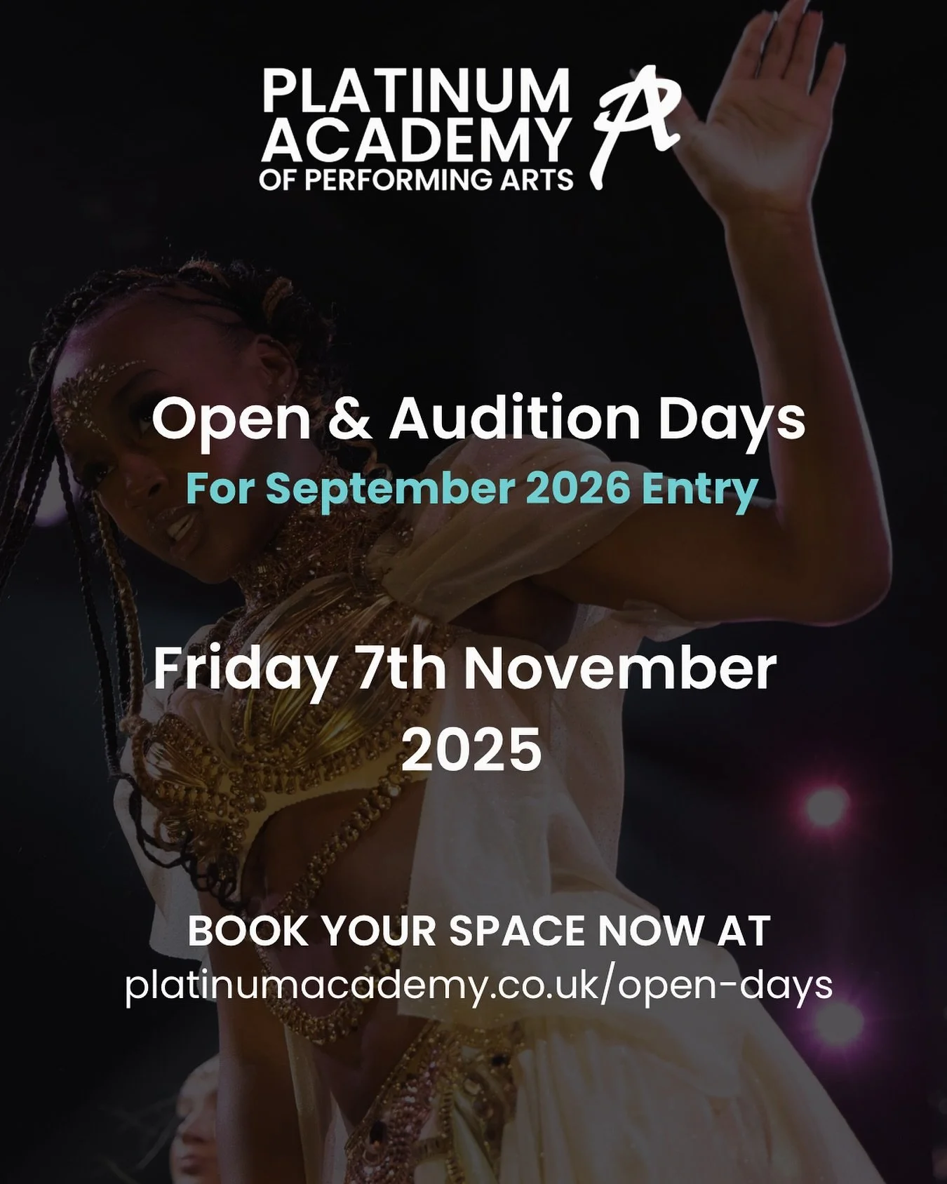Audition Day - November 7th! 🎭

We&rsquo;re holding our first auditions for the September 2026 intake on November 7th
📌 Apply now via our website to secure your audition slot.

⚡ Spaces are limited - don&rsquo;t miss your chance! Apply today.