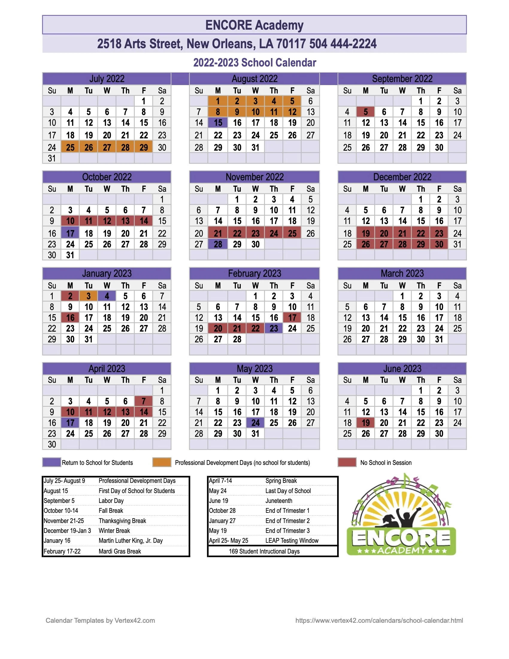 22/23 Calendar — ENCORE Academy