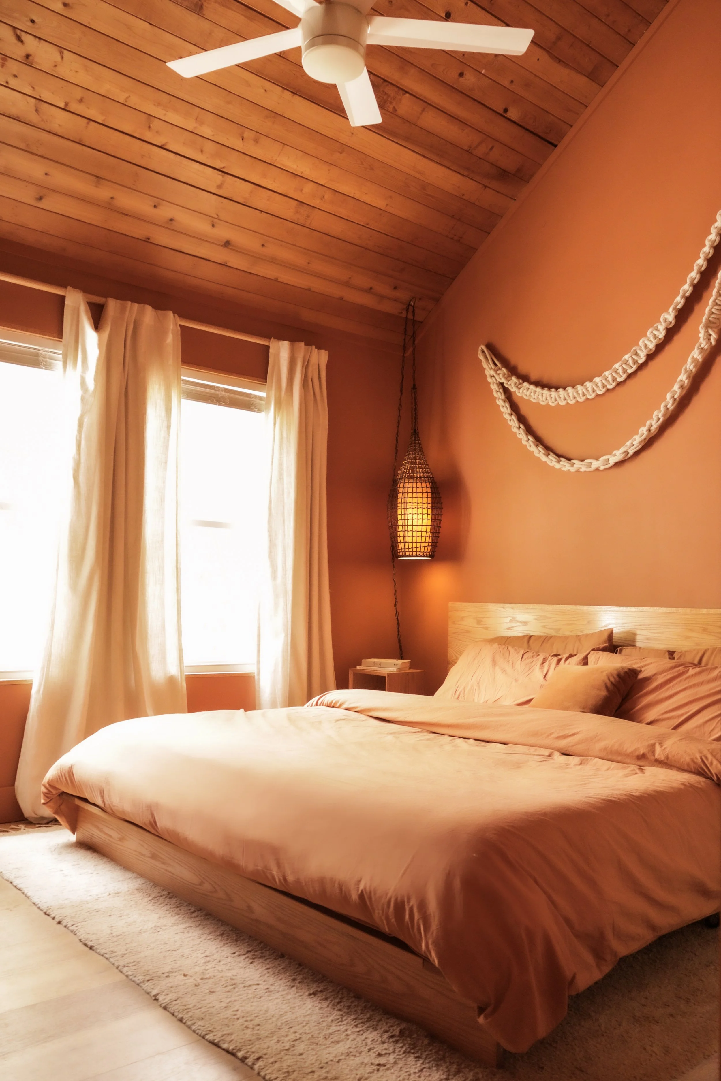 Nags Head Remodel and Bedroom Design with Wood Plank ceiling , oak floors and colorful design