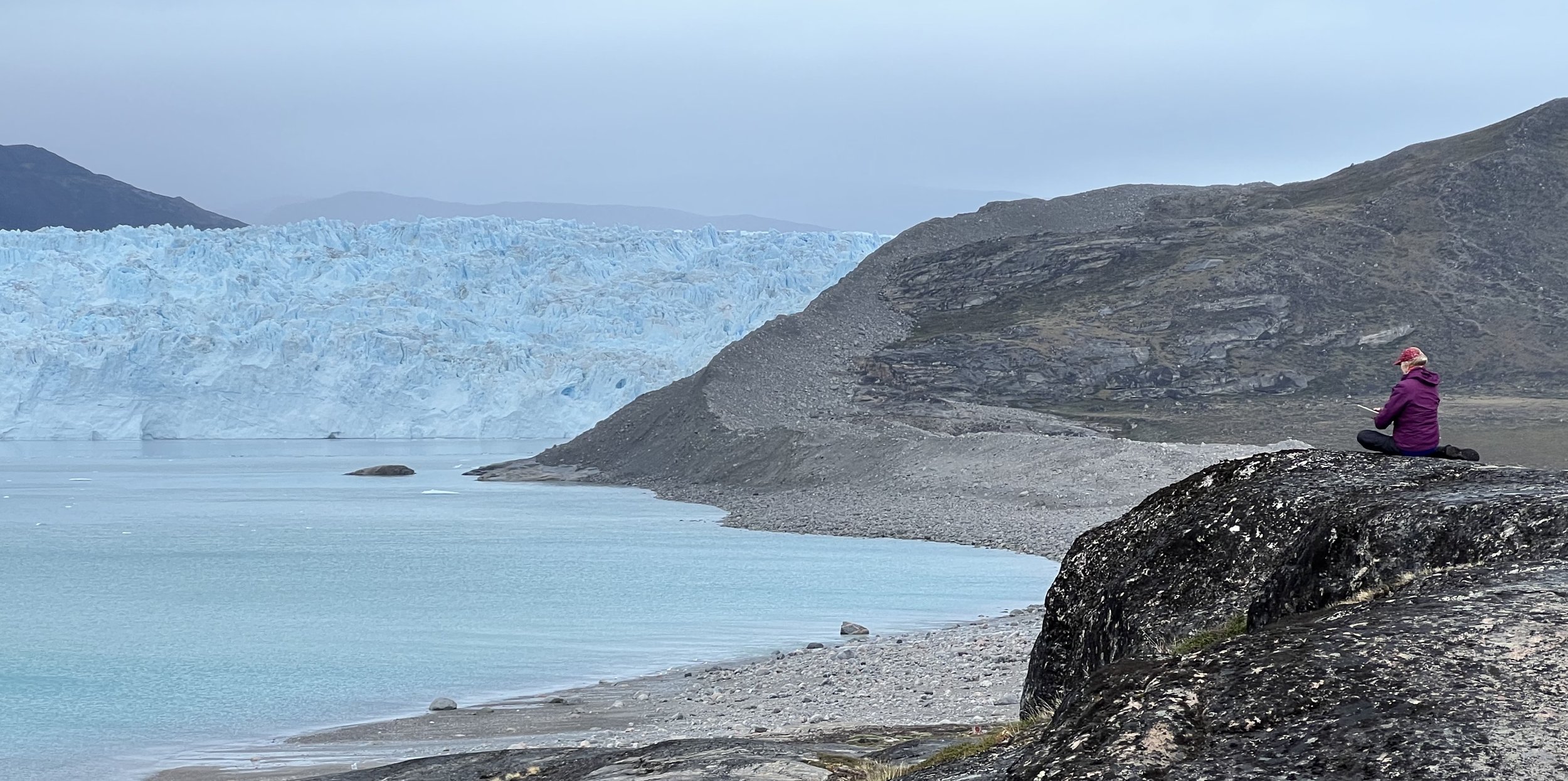 Sketching by the Eqi Glacier in Greenland.