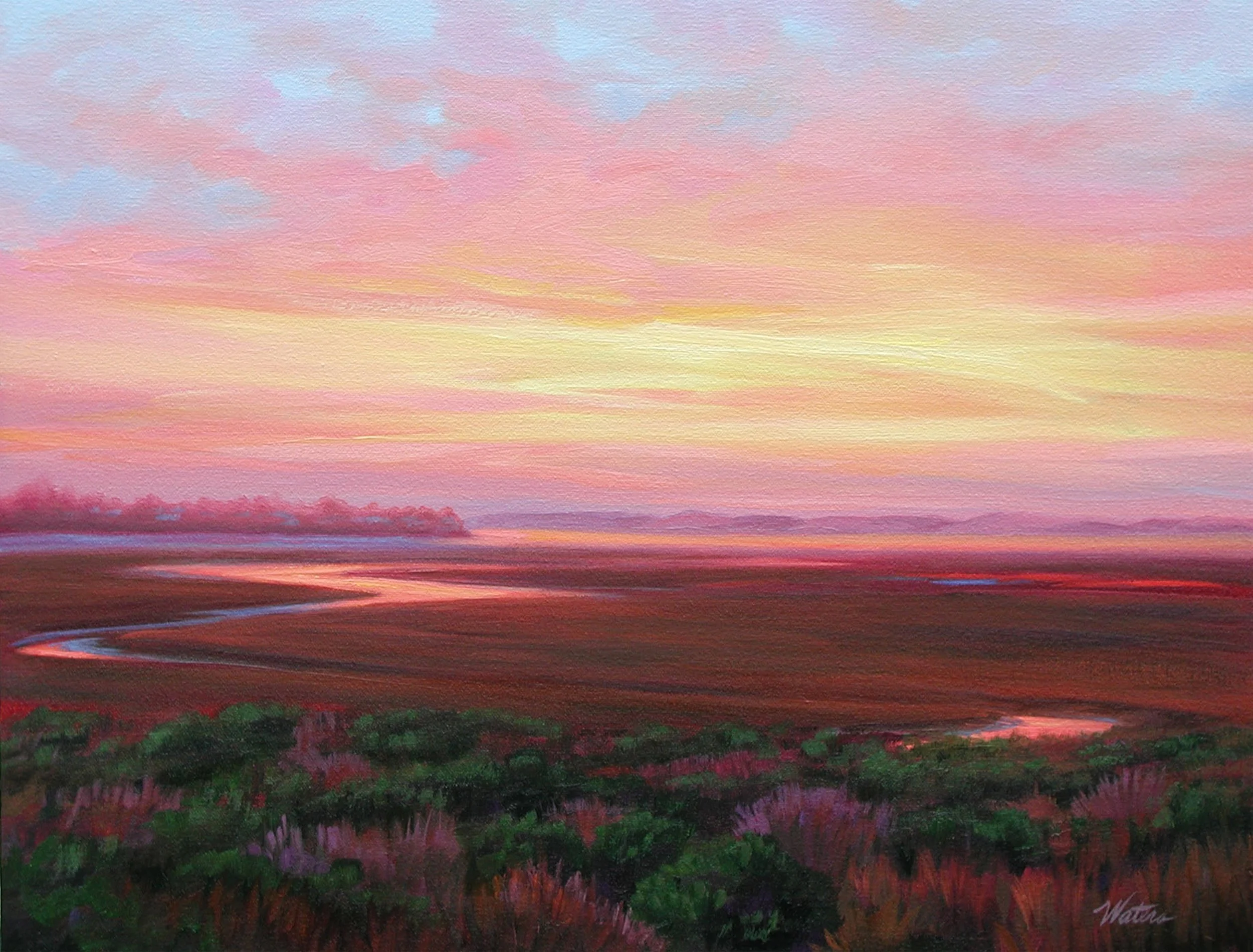 Estuary, Morrow Bay, Oil on Canvas, 16 by 20 inches. Private collection.