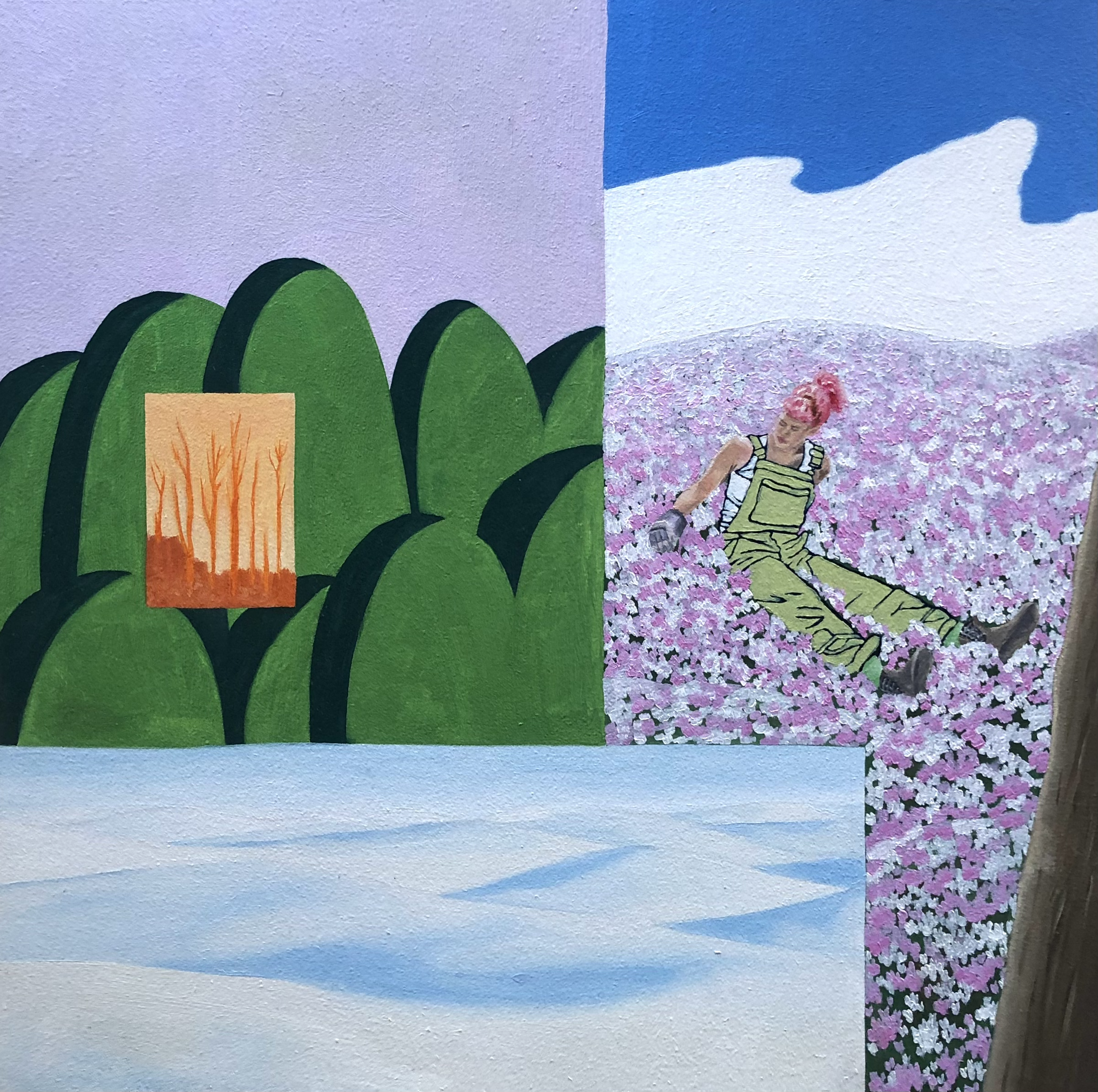 "Scrapbooking III," oil paint on wood, 2023