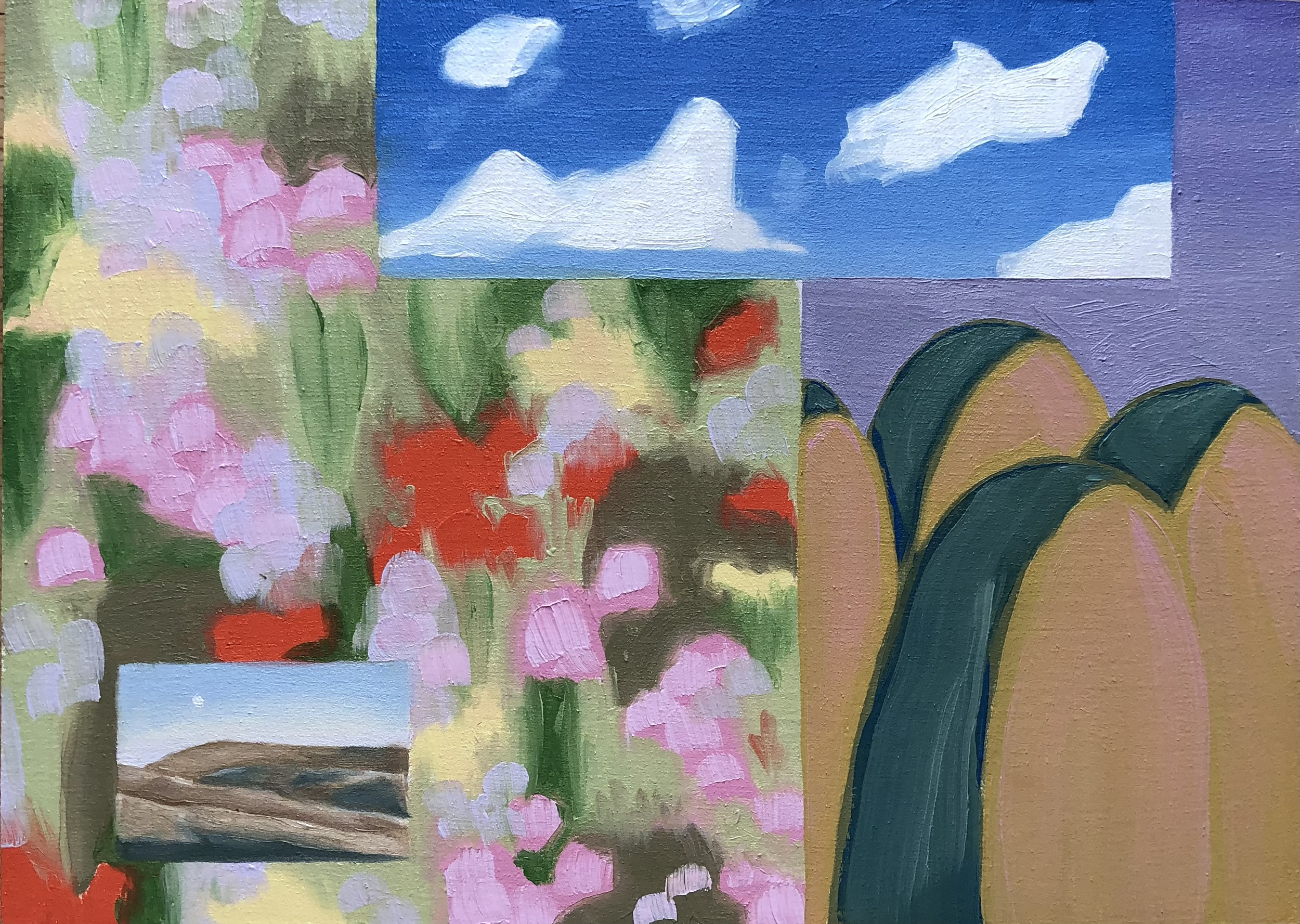 "Scrapbooking II," oil paint on wood, 2023