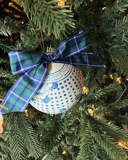 Peonies and Polka Dots Blue Ornament