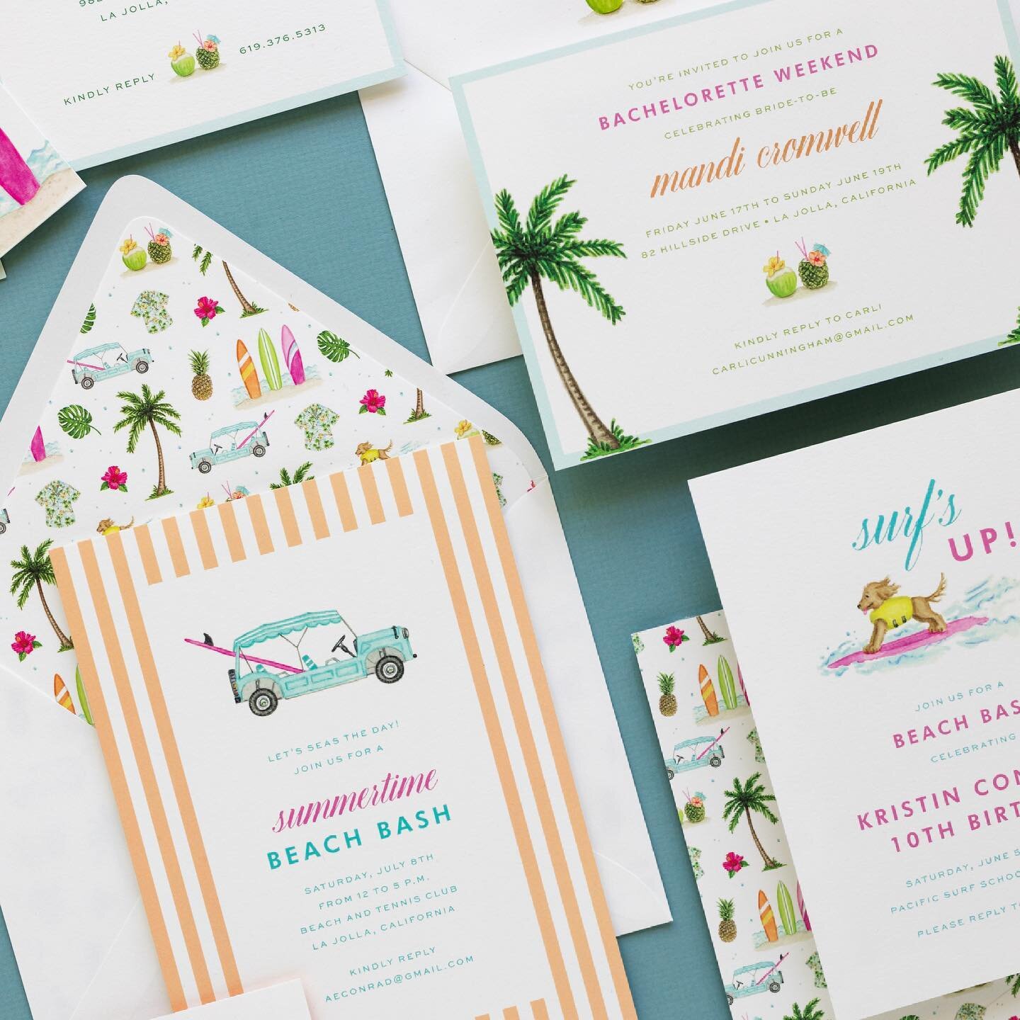 Happy July! &ldquo;Surf&rsquo;s Up&rdquo; suite for @dogwood.hill 😎🌴🌺🏄 #surfsup #july #surfinsafari #hangten #palmtrees #surfboard #pineapple #sand #sunsandandsurf #minimoke #surfbuggie #hawaiianshirt #surfin #summervibes #summertime #monstera #p