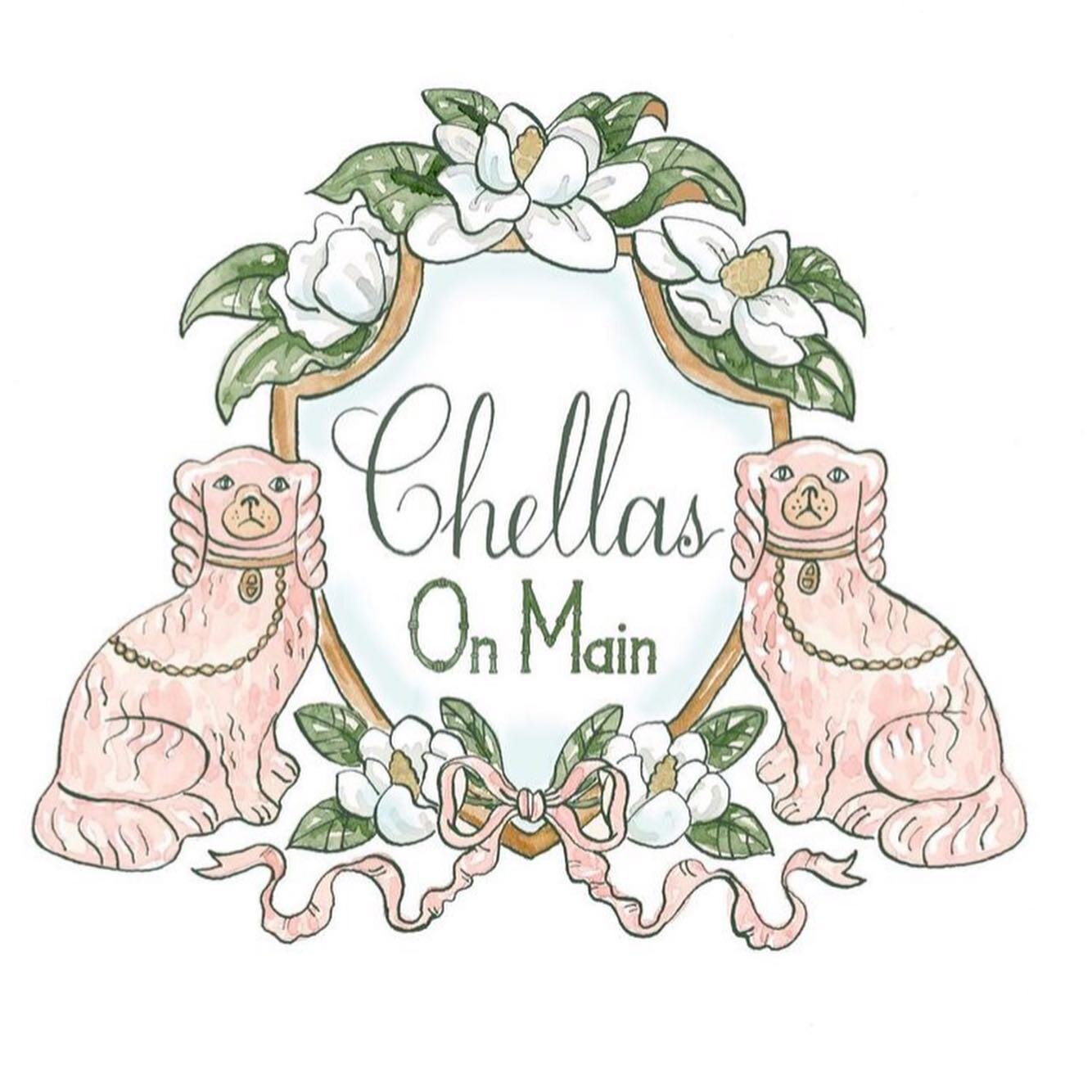 Congratulations to @chellasonmain on their Grand Opening today!  Owner Jessica Smith commissioned me to create the shop logo based on her love of &ldquo;everything Dorothy Draper and Southern.&rdquo; She asked me to incorporate magnolias, emerald gre