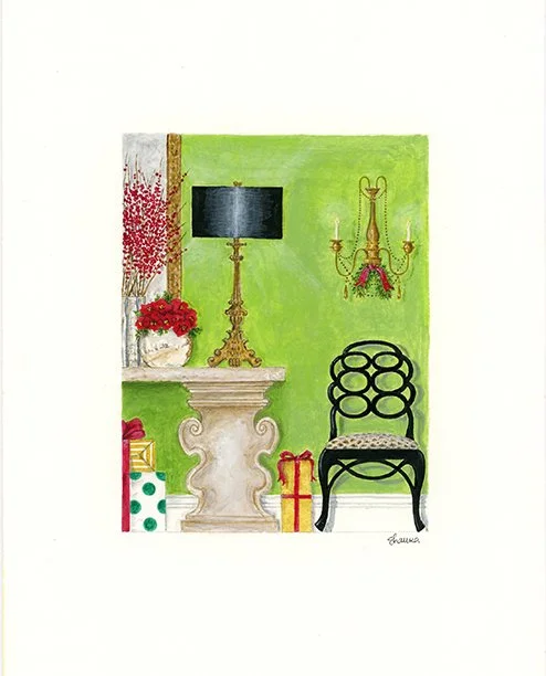 Elkins Loop Chair Holiday Vignette original watercolor painting