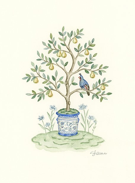 Chinoiserie Partridge original watercolor painting