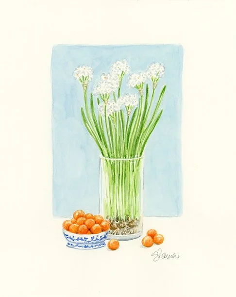 Paper Whites Vignette original watercolor painting