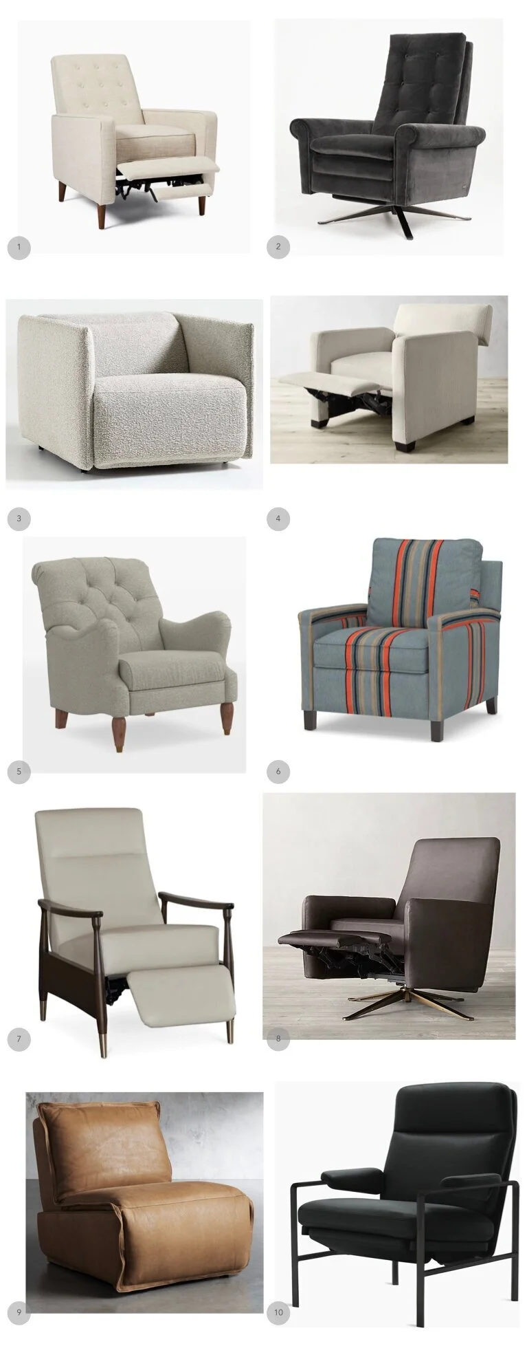 1. West Elm. 2. American Leather  3. Crate + Barrel  4. William Sonoma Home  5. Rejuvenation 6. Pottery Barn  7. Bassett Furniture  8. Restoration Hardware 9. Arhaus 10. DWR
