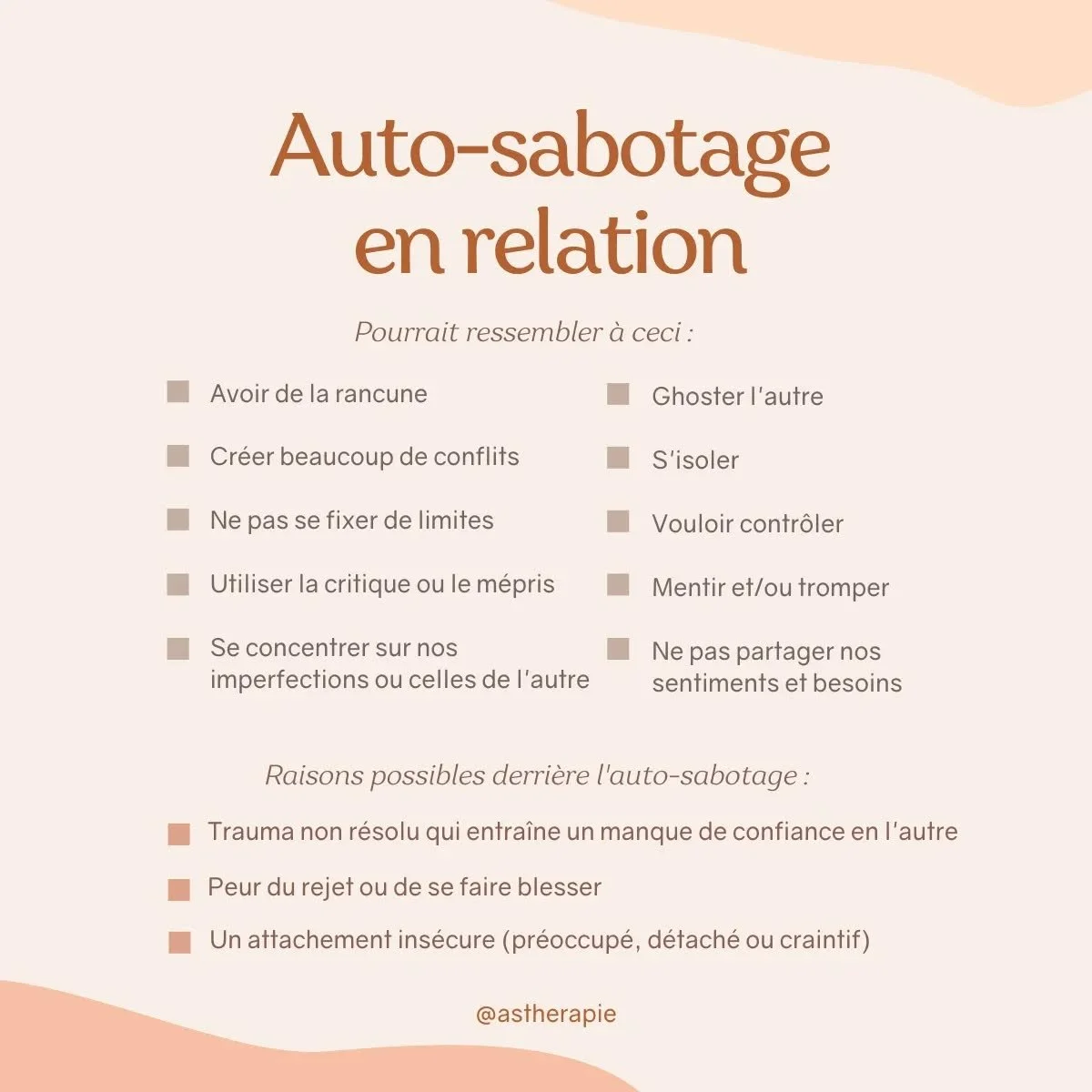 EN 👇
&Ecirc;tes-vous dans une relation saine, mais tentez activement de la ruiner (consciemment ou non) avec certains des comportements mentionn&eacute;s dans ce post? Si oui, il est possible que vous sabotiez votre relation... 😱

Pour mettre fin &