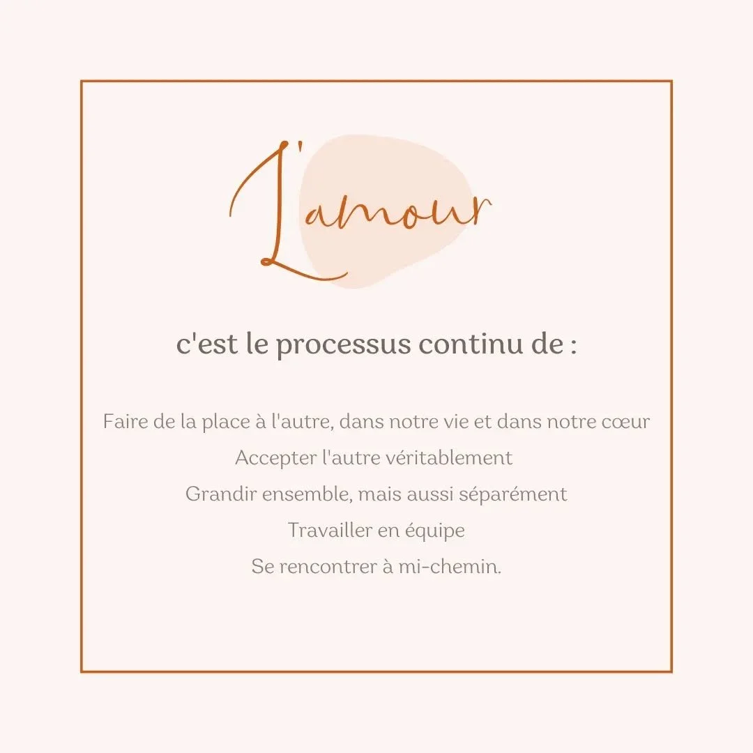 EN 👇
💞 L'amour n'est pas simplement qu'un sentiment. L'amour est un verbe. C'est le processus continu de :
- Faire de la place &agrave; l'autre, dans notre vie et dans notre c&oelig;ur
- Accepter l'autre v&eacute;ritablement 
- Grandir ensemble, ma