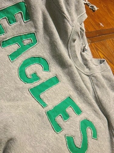 Check out this awesome upcycled Eagles sweatshirt project shared by our customer (and former employee!) Heidi! If you like to get creative you can make something seen online but using second hand materials. You receive joy from making, save money, an