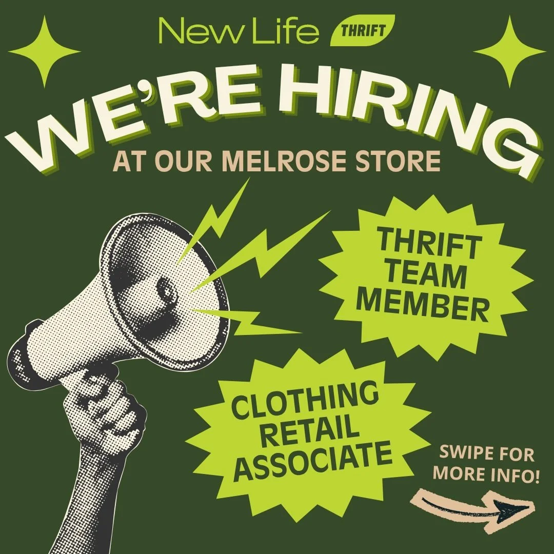 That&rsquo;s right, we&rsquo;re hiring at our Melrose store! Two positions are currently available - team member &amp; clothing retail associate ✨ Head on over to our website - mynlt.org - to apply today! 

More info to know about the job openings &r