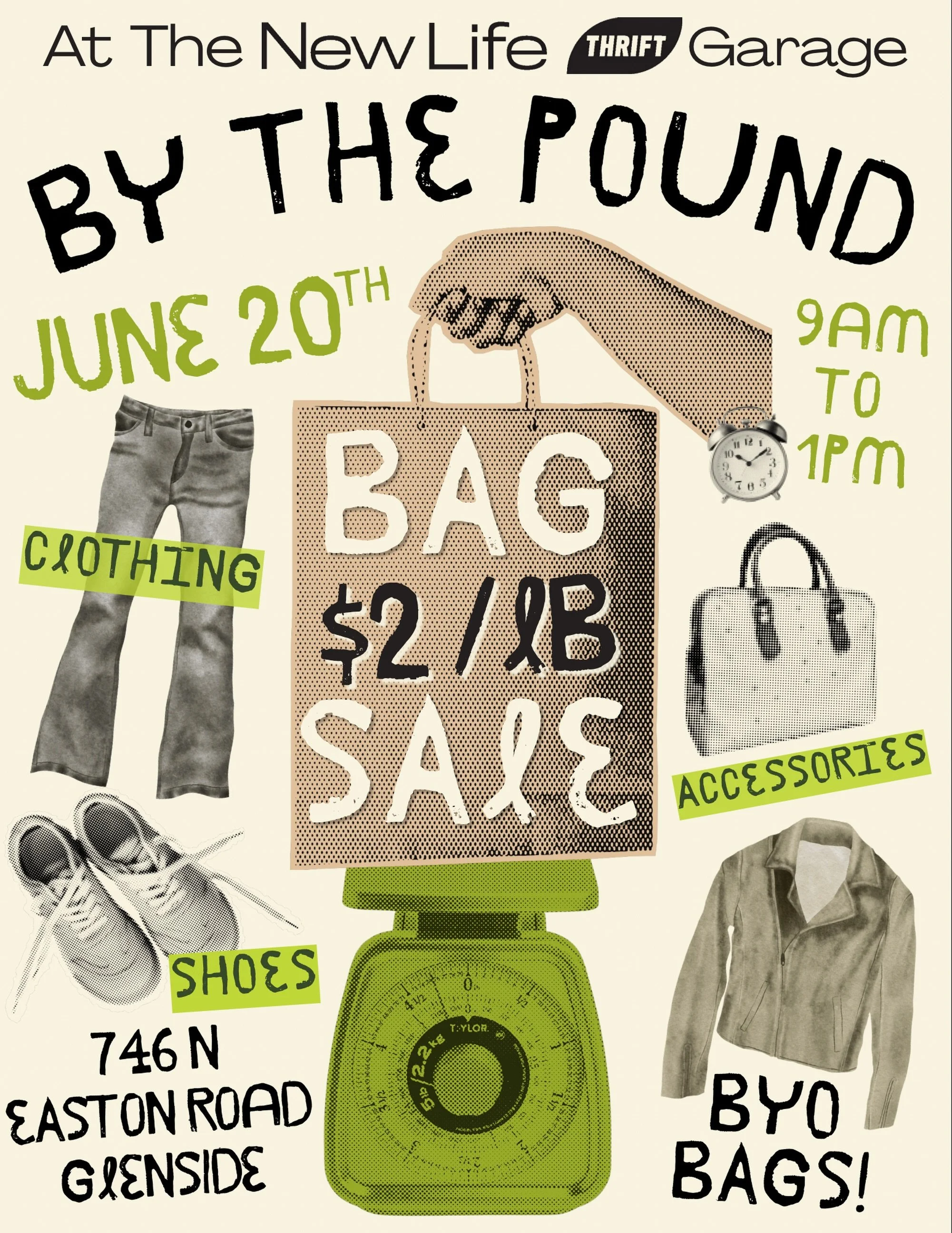 Our next By the Pound bag sale is only 9 days away! Join us at our Thrift Garage on Saturday June 20th from 9am to 1pm ✨ All the details you need are below! &bull;&bull;&bull;

📍New Life Thrift Garage &bull; 746 N Easton Road &bull; Glenside PA
🕥 9